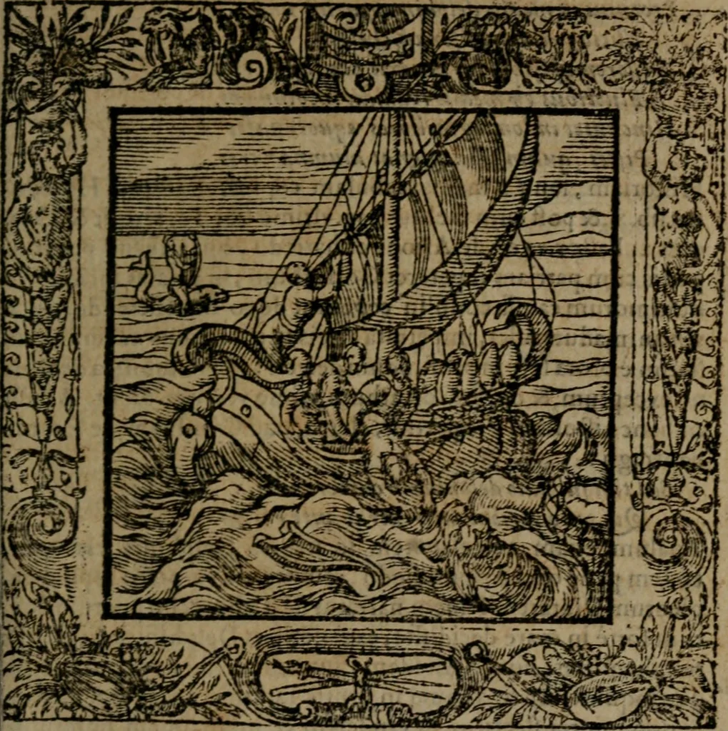 An illustration from Omnia Andreae Alciati v.c. emblemata : cum commentariis, quibus emblematum omnium aperta origine, mens auctoris explicatur, & obscura omnia dubiaque illustrantur, 1581, leaf 354