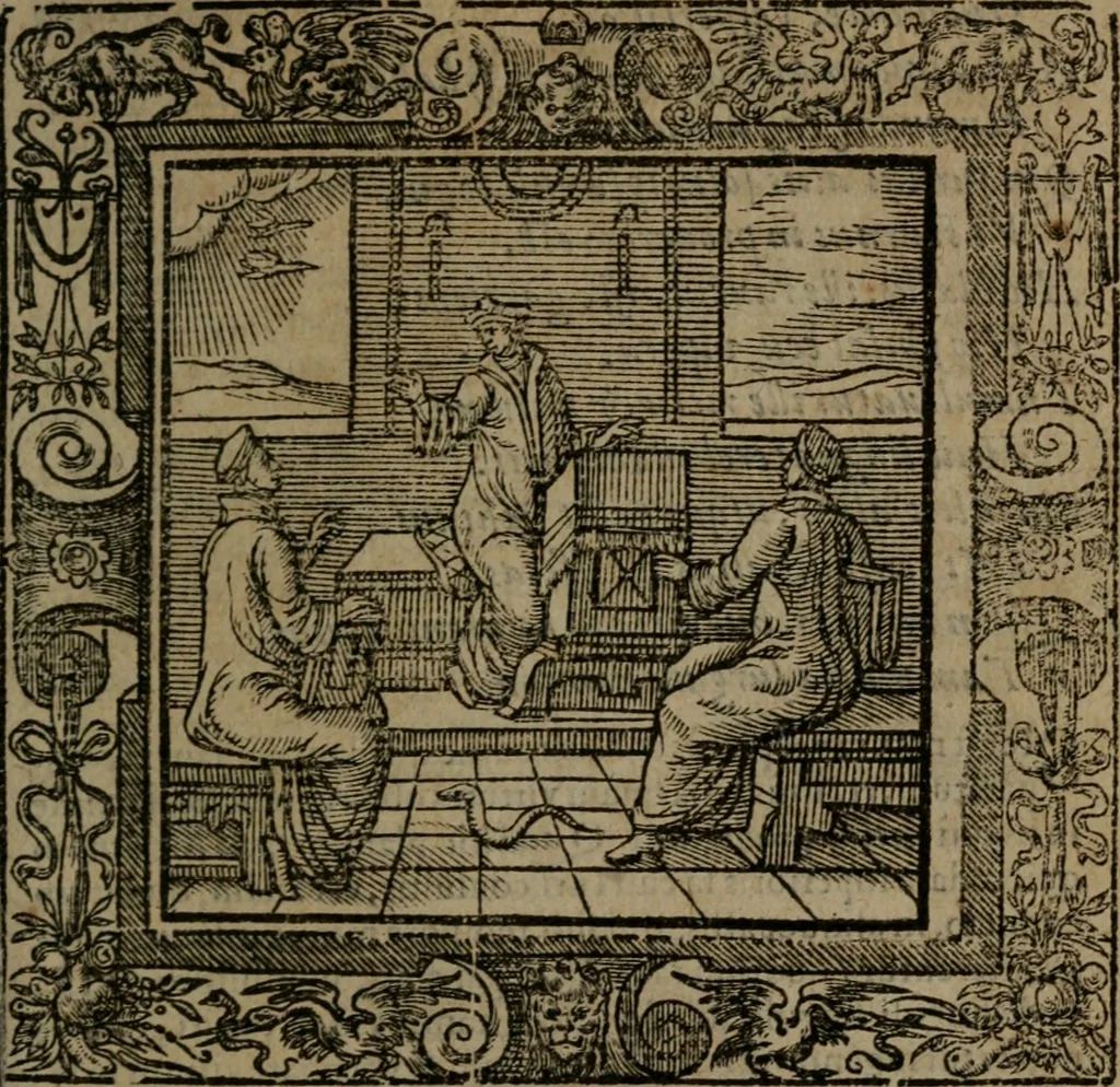 An illustration from Omnia Andreae Alciati v.c. emblemata : cum commentariis, quibus emblematum omnium aperta origine, mens auctoris explicatur, & obscura omnia dubiaque illustrantur, 1581, leaf 370