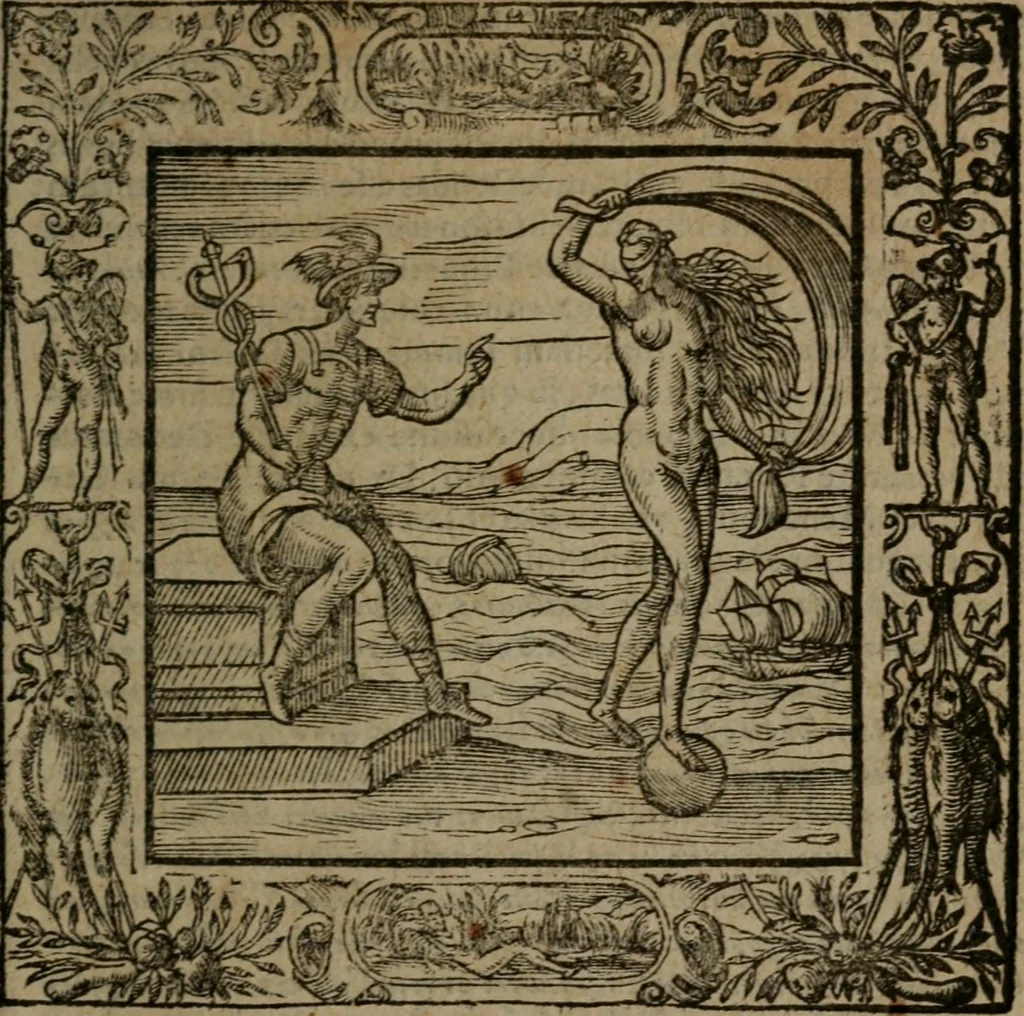 An illustration from Omnia Andreae Alciati v.c. emblemata : cum commentariis, quibus emblematum omnium aperta origine, mens auctoris explicatur, & obscura omnia dubiaque illustrantur, 1581, leaf 376