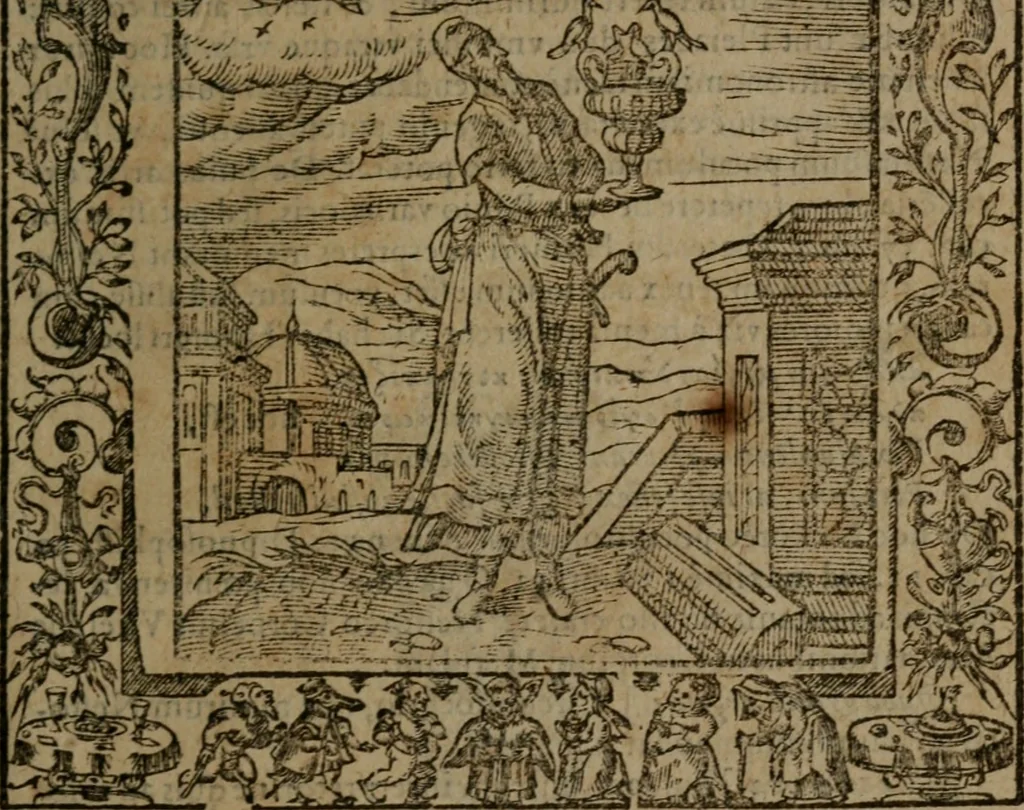 An illustration from Omnia Andreae Alciati v.c. emblemata : cum commentariis, quibus emblematum omnium aperta origine, mens auctoris explicatur, & obscura omnia dubiaque illustrantur, 1581, leaf 386