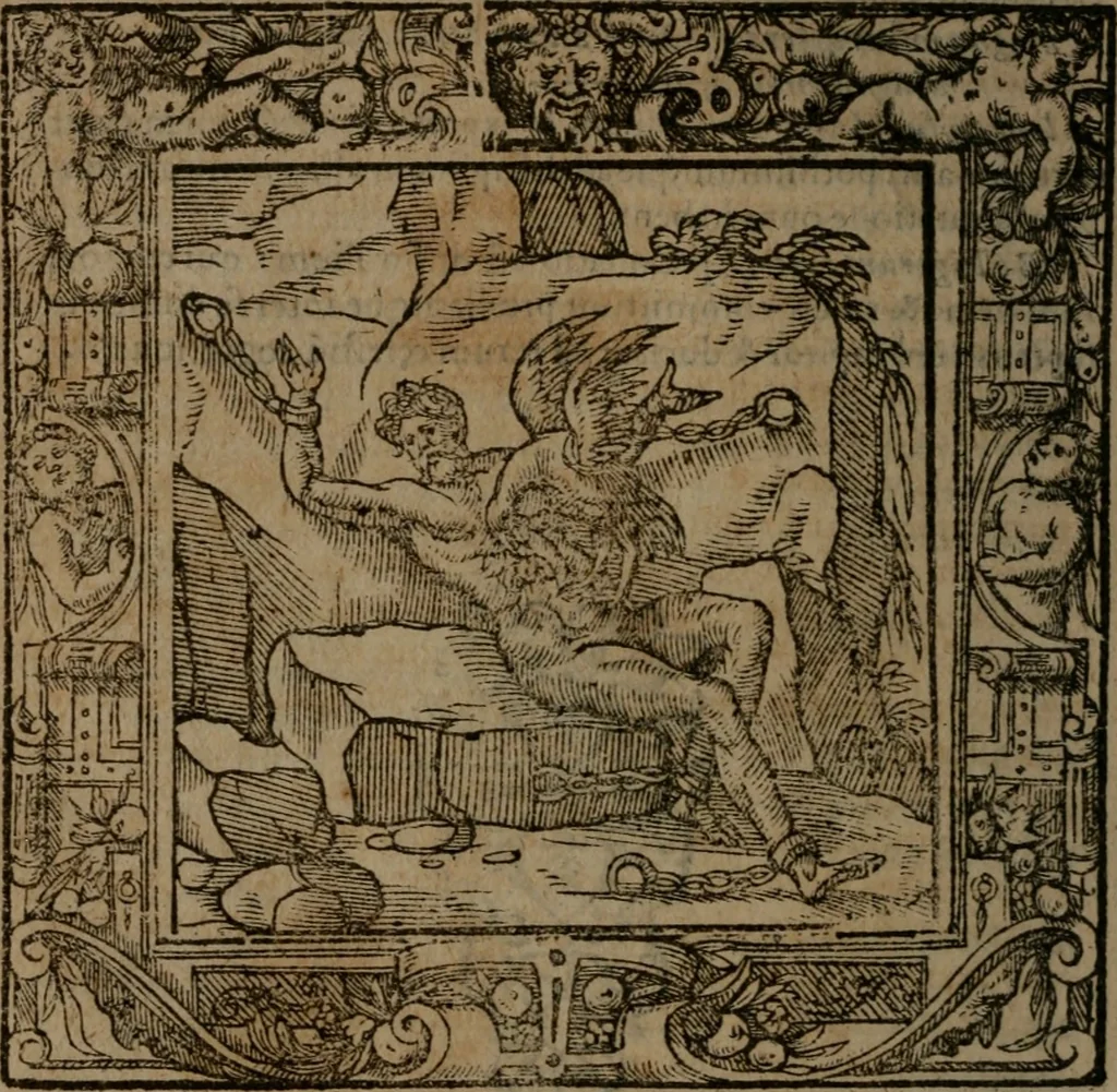An illustration from Omnia Andreae Alciati v.c. emblemata : cum commentariis, quibus emblematum omnium aperta origine, mens auctoris explicatur, & obscura omnia dubiaque illustrantur, 1581, leaf 389