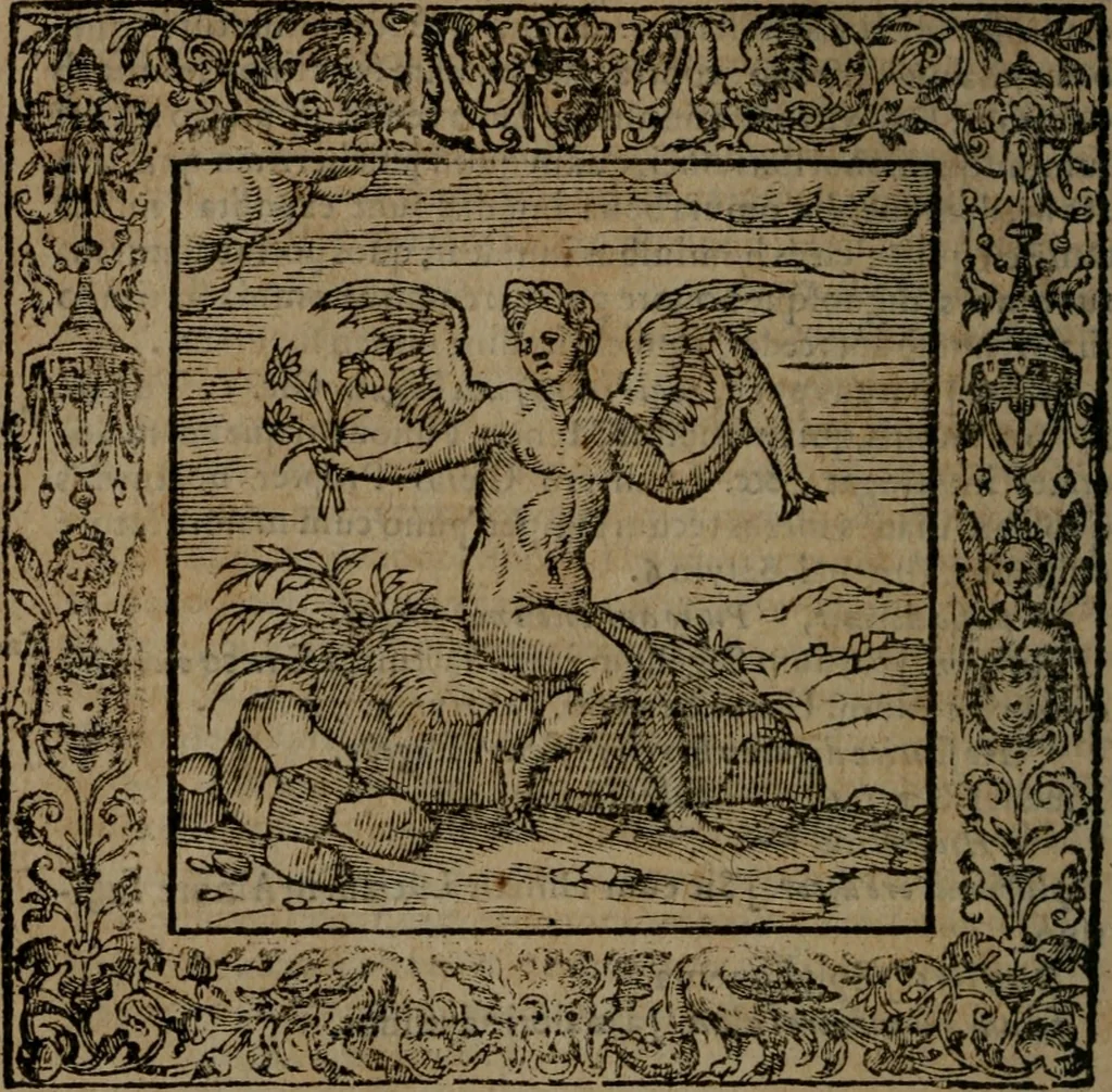 An illustration from Omnia Andreae Alciati v.c. emblemata : cum commentariis, quibus emblematum omnium aperta origine, mens auctoris explicatur, & obscura omnia dubiaque illustrantur, 1581, leaf 405
