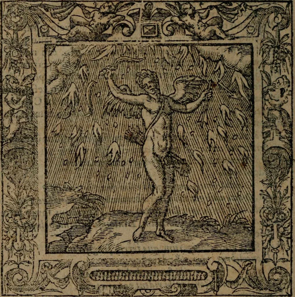 An illustration from Omnia Andreae Alciati v.c. emblemata : cum commentariis, quibus emblematum omnium aperta origine, mens auctoris explicatur, & obscura omnia dubiaque illustrantur, 1581, leaf 407