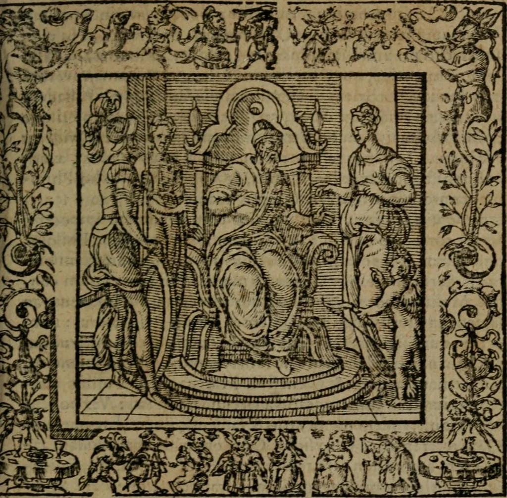 An illustration from Omnia Andreae Alciati v.c. emblemata : cum commentariis, quibus emblematum omnium aperta origine, mens auctoris explicatur, & obscura omnia dubiaque illustrantur, 1581, leaf 410
