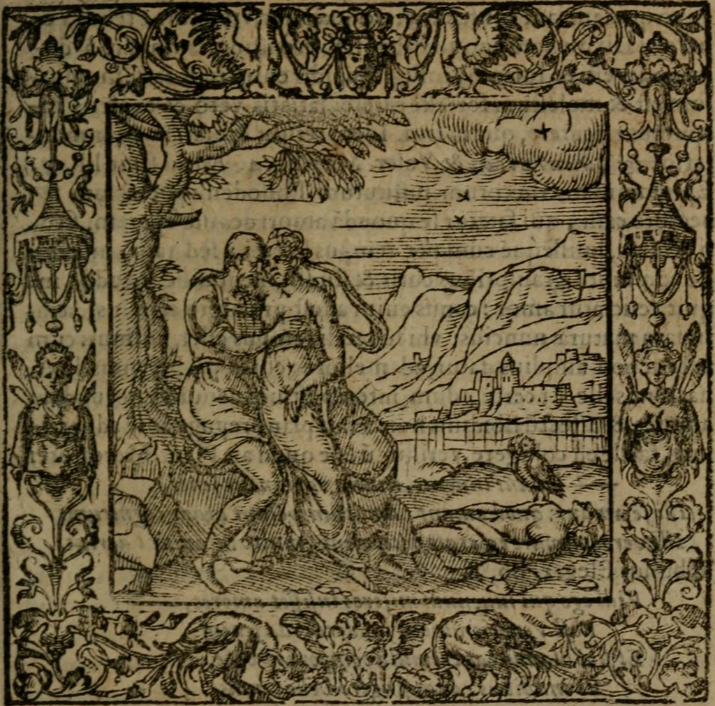 An illustration from Omnia Andreae Alciati v.c. emblemata : cum commentariis, quibus emblematum omnium aperta origine, mens auctoris explicatur, & obscura omnia dubiaque illustrantur, 1581, leaf 448