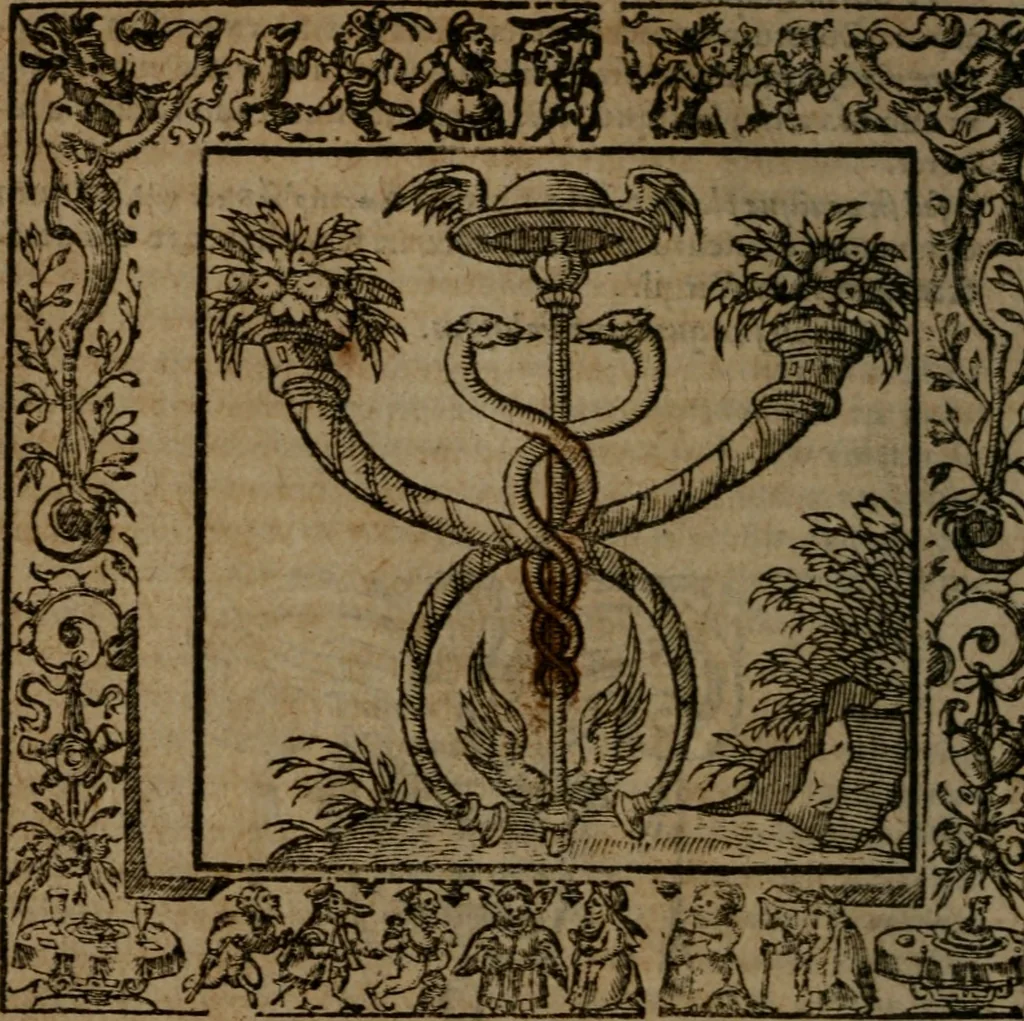 An illustration from Omnia Andreae Alciati v.c. emblemata : cum commentariis, quibus emblematum omnium aperta origine, mens auctoris explicatur, & obscura omnia dubiaque illustrantur, 1581, leaf 457