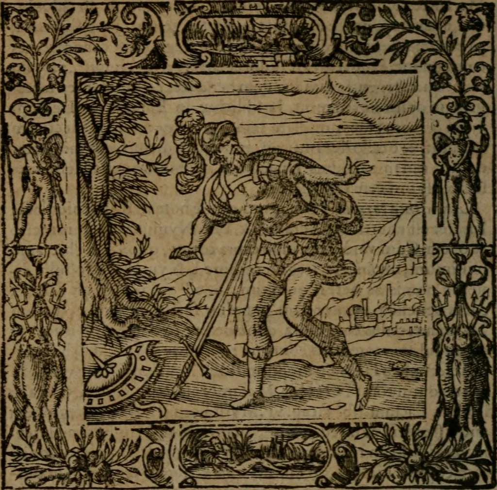 An illustration from Omnia Andreae Alciati v.c. emblemata : cum commentariis, quibus emblematum omnium aperta origine, mens auctoris explicatur, & obscura omnia dubiaque illustrantur, 1581, leaf 461