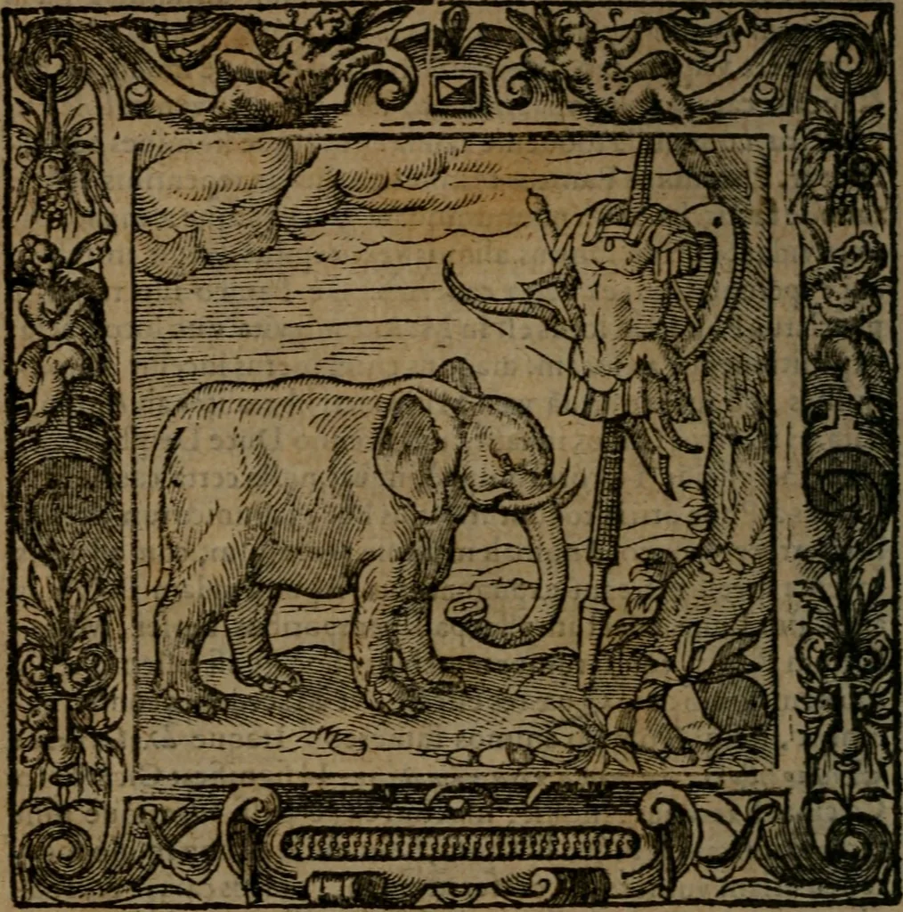 An illustration from Omnia Andreae Alciati v.c. emblemata : cum commentariis, quibus emblematum omnium aperta origine, mens auctoris explicatur, & obscura omnia dubiaque illustrantur, 1581, leaf 475