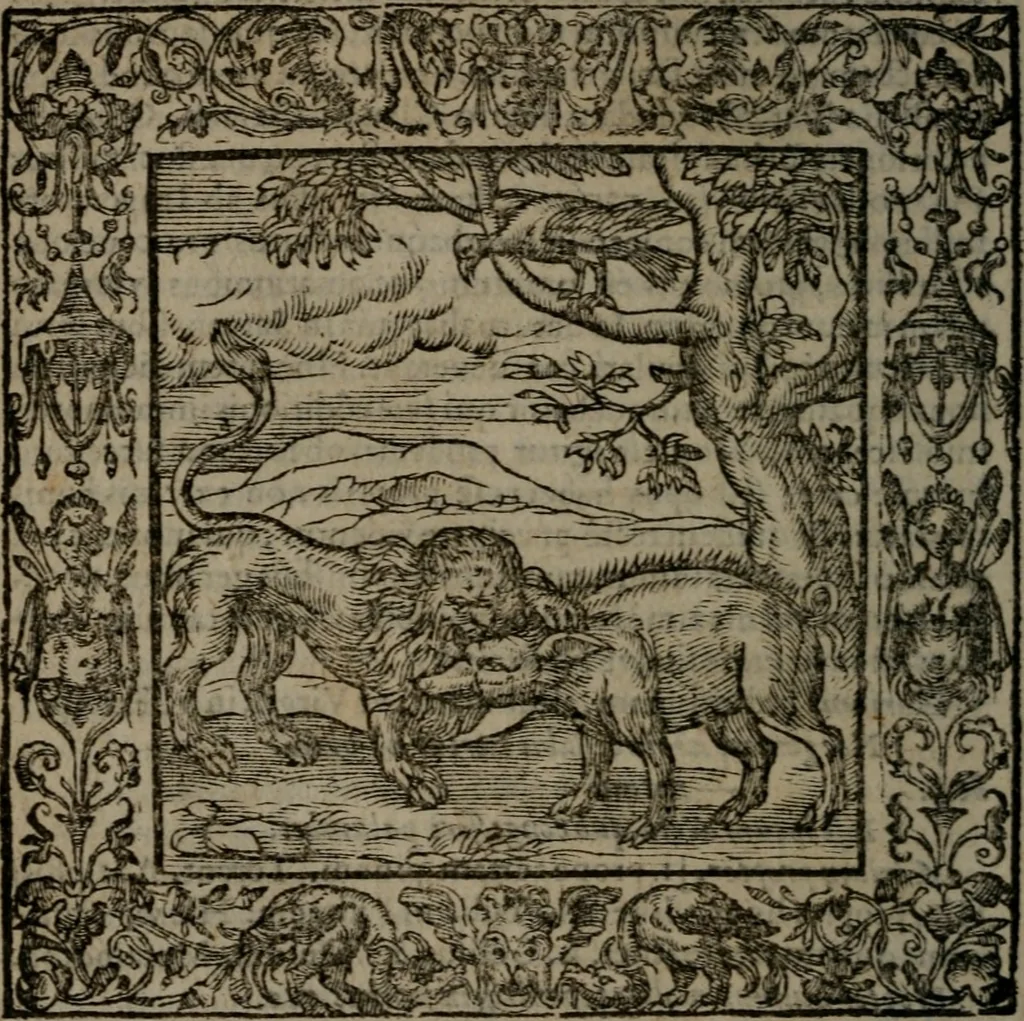 An illustration from Omnia Andreae Alciati v.c. emblemata : cum commentariis, quibus emblematum omnium aperta origine, mens auctoris explicatur, & obscura omnia dubiaque illustrantur, 1581, leaf 483