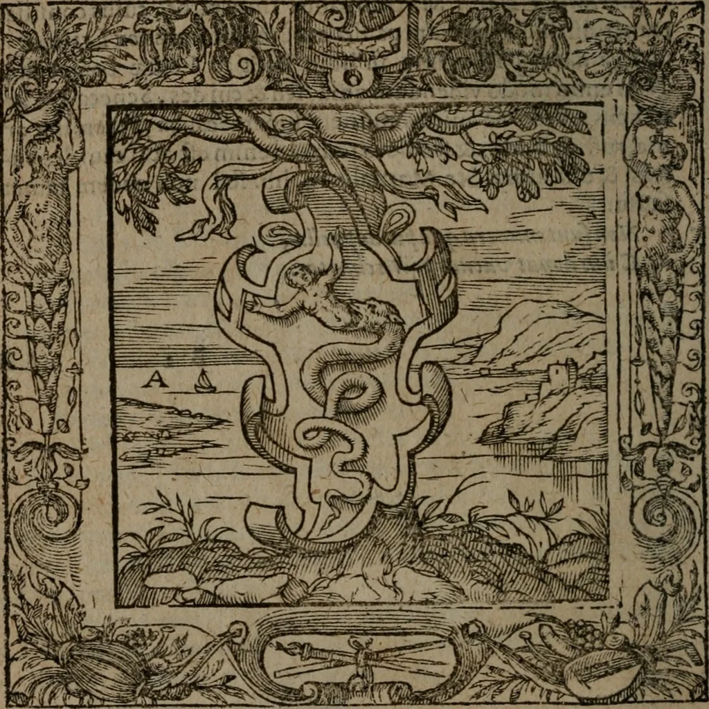 An illustration from Omnia Andreae Alciati v.c. emblemata : cum commentariis, quibus emblematum omnium aperta origine, mens auctoris explicatur, & obscura omnia dubiaque illustrantur, 1581, leaf 51