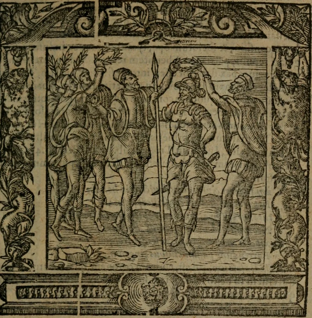 An illustration from Omnia Andreae Alciati v.c. emblemata : cum commentariis, quibus emblematum omnium aperta origine, mens auctoris explicatur, & obscura omnia dubiaque illustrantur, 1581, leaf 512