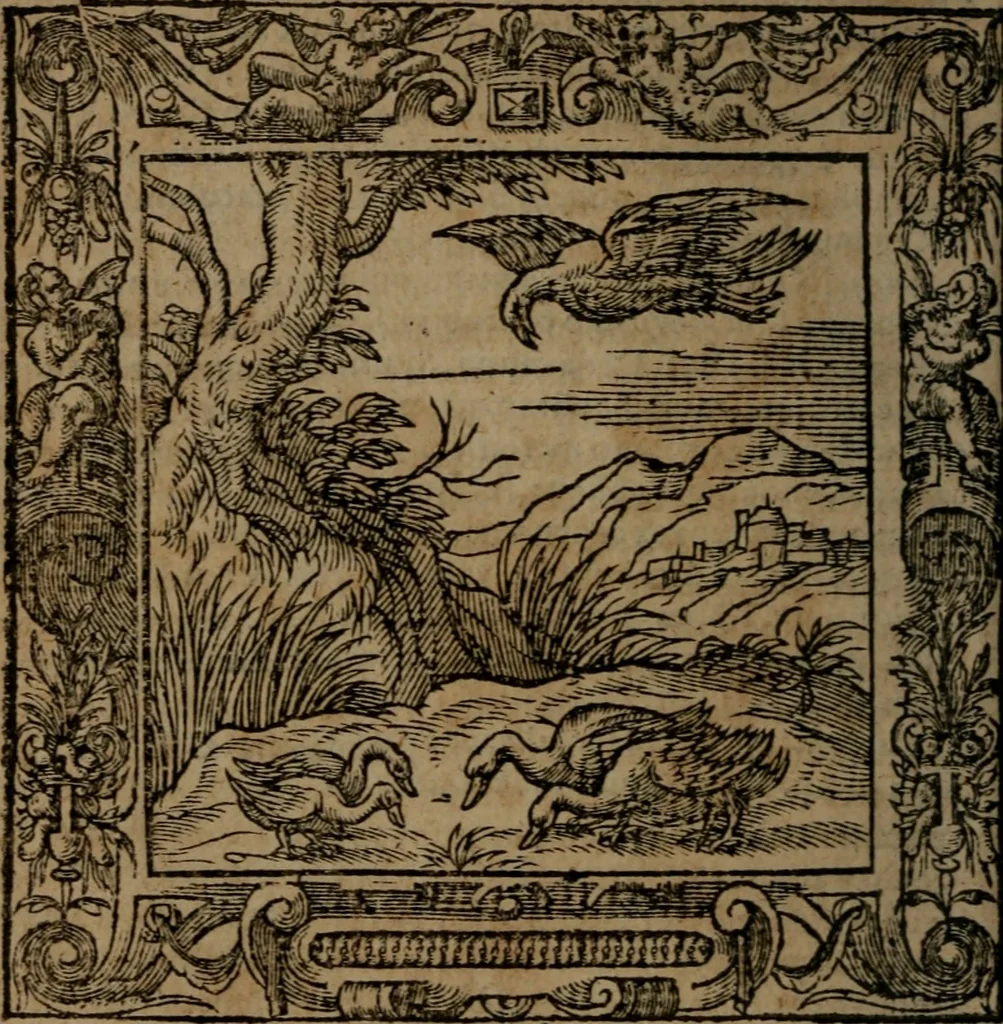 An illustration from Omnia Andreae Alciati v.c. emblemata : cum commentariis, quibus emblematum omnium aperta origine, mens auctoris explicatur, & obscura omnia dubiaque illustrantur, 1581, leaf 533