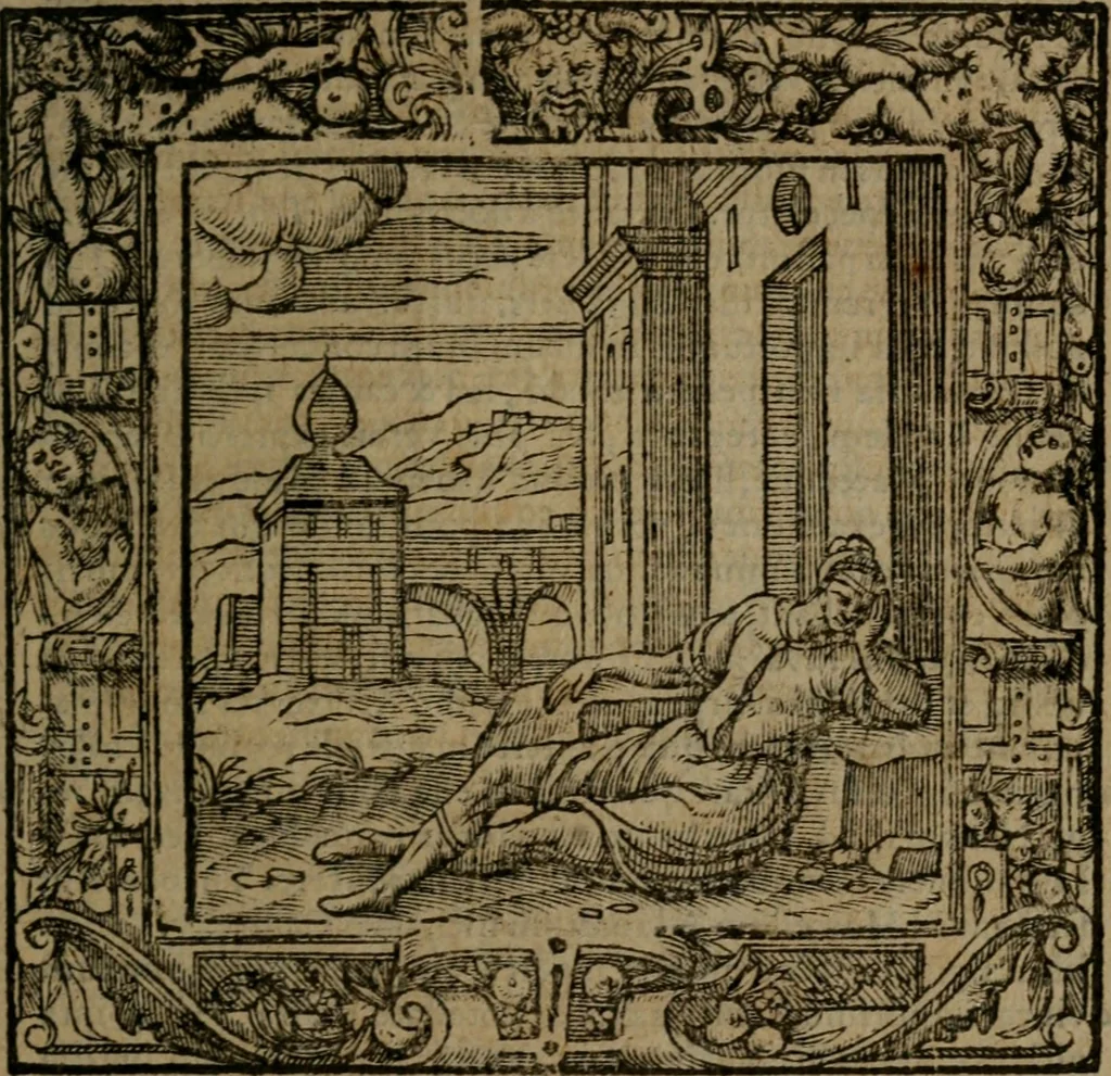 An illustration from Omnia Andreae Alciati v.c. emblemata : cum commentariis, quibus emblematum omnium aperta origine, mens auctoris explicatur, & obscura omnia dubiaque illustrantur, 1581, leaf 554