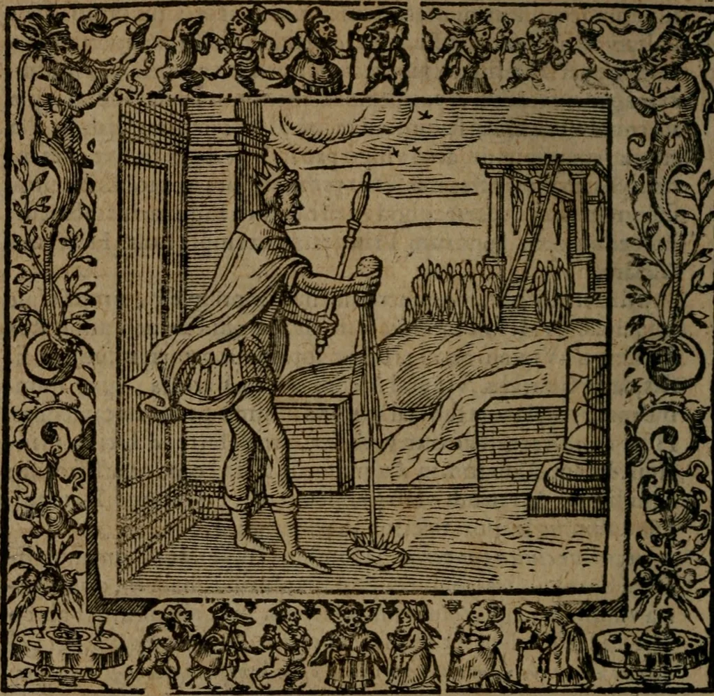 An illustration from Omnia Andreae Alciati v.c. emblemata : cum commentariis, quibus emblematum omnium aperta origine, mens auctoris explicatur, & obscura omnia dubiaque illustrantur, 1581, leaf 557