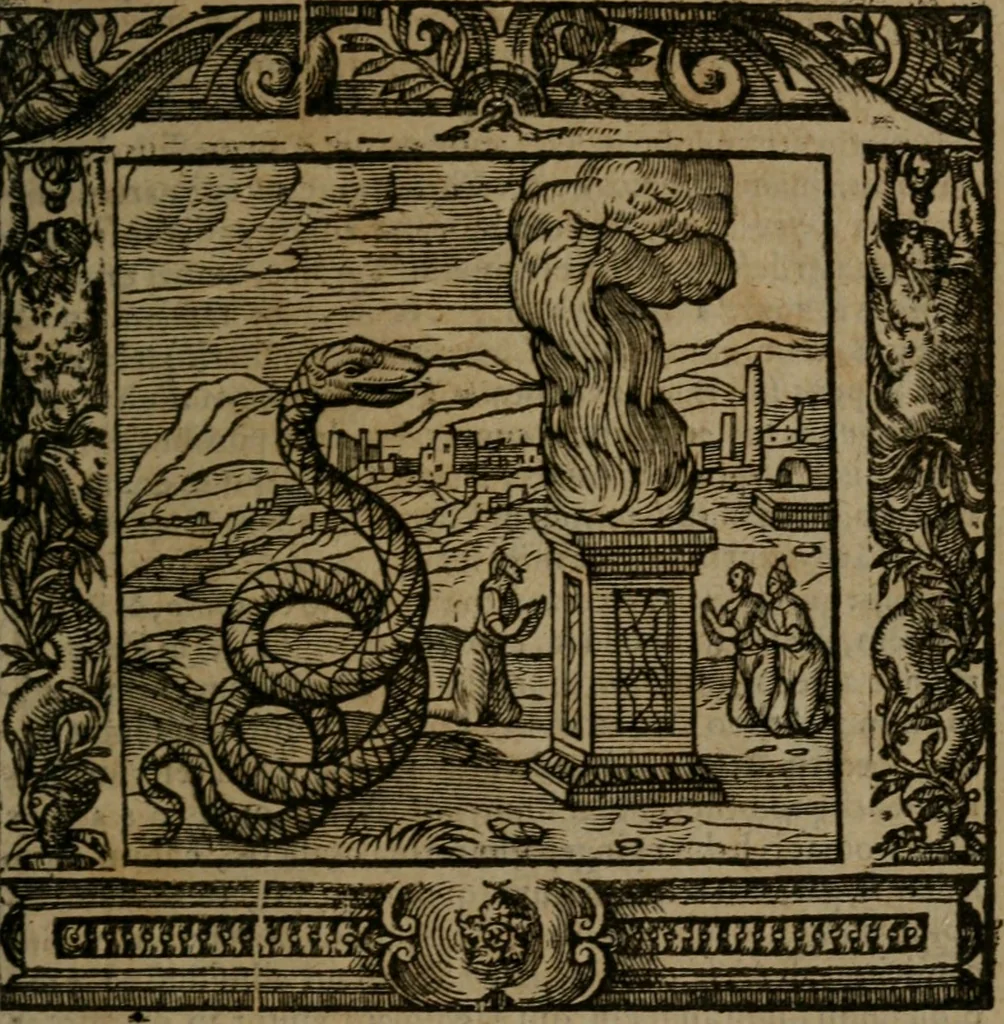 An illustration from Omnia Andreae Alciati v.c. emblemata : cum commentariis, quibus emblematum omnium aperta origine, mens auctoris explicatur, & obscura omnia dubiaque illustrantur, 1581, leaf 562
