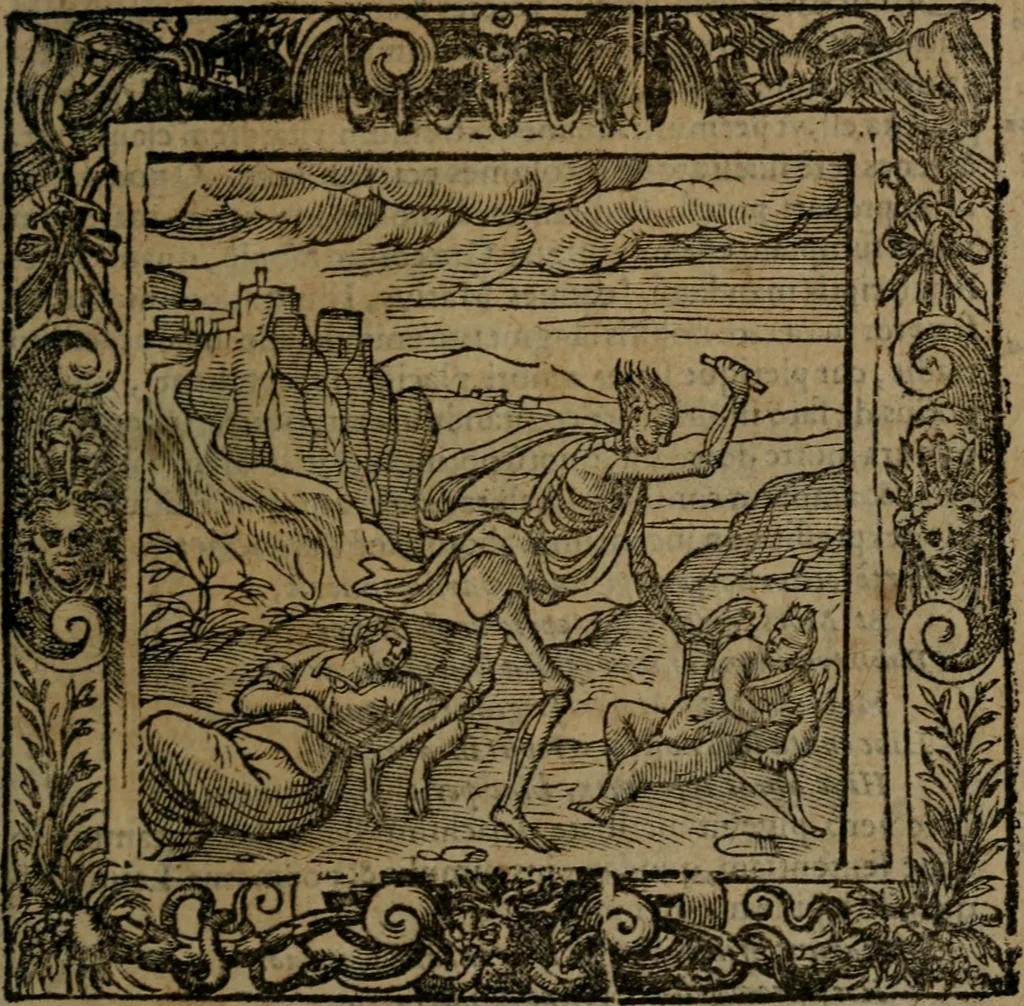 An illustration from Omnia Andreae Alciati v.c. emblemata : cum commentariis, quibus emblematum omnium aperta origine, mens auctoris explicatur, & obscura omnia dubiaque illustrantur, 1581, leaf 576
