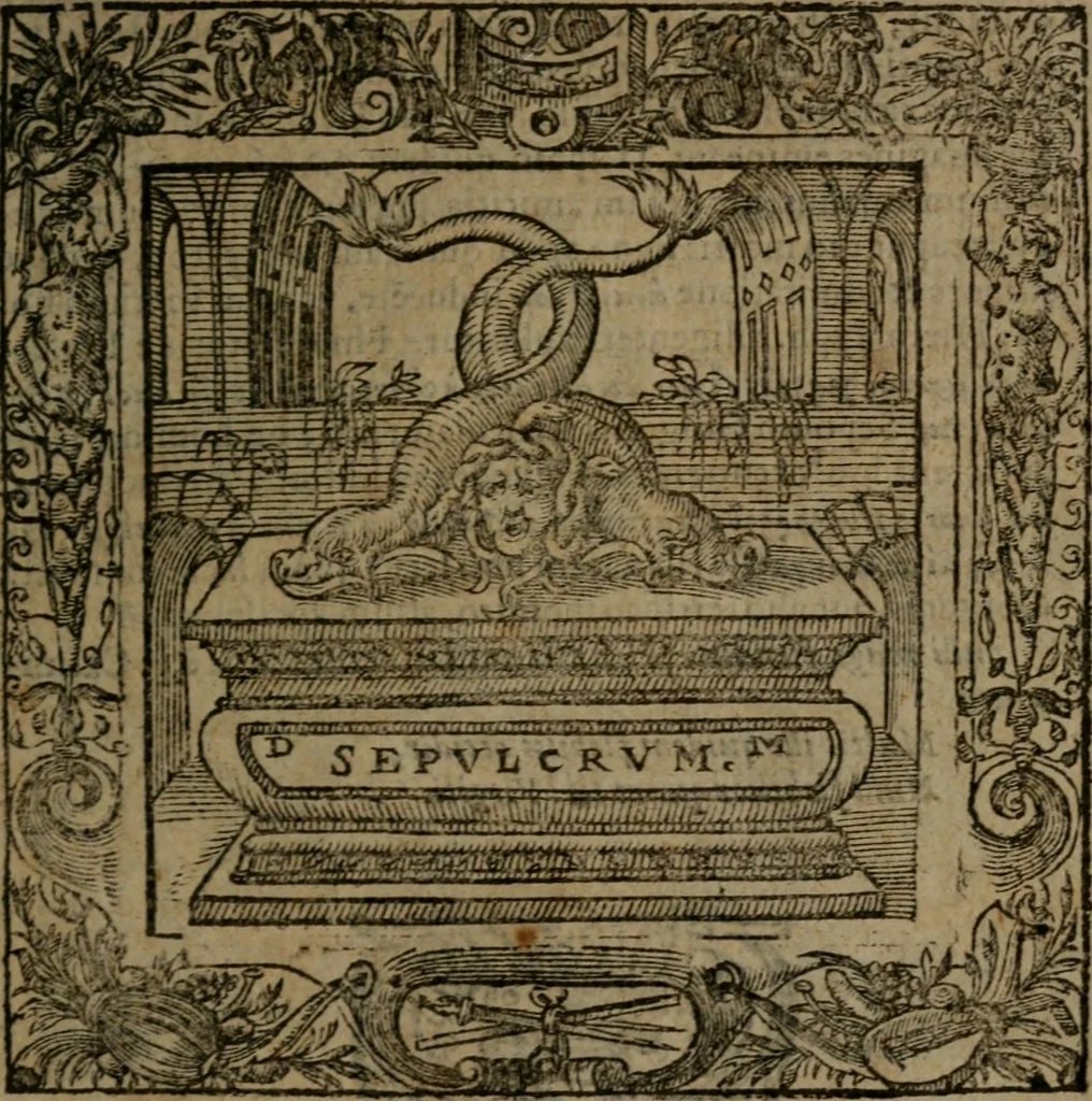 An illustration from Omnia Andreae Alciati v.c. emblemata : cum commentariis, quibus emblematum omnium aperta origine, mens auctoris explicatur, & obscura omnia dubiaque illustrantur, 1581, leaf 580