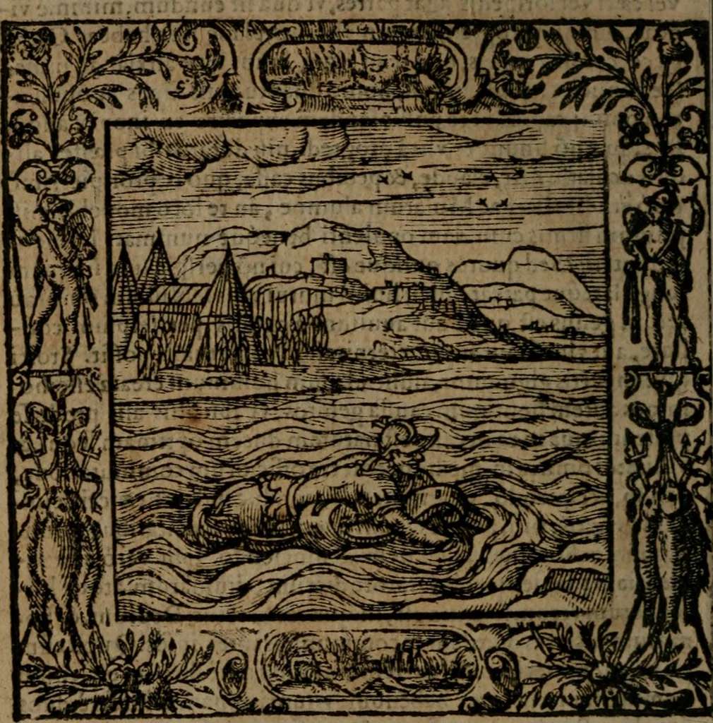 An illustration from Omnia Andreae Alciati v.c. emblemata : cum commentariis, quibus emblematum omnium aperta origine, mens auctoris explicatur, & obscura omnia dubiaque illustrantur, 1581, leaf 593