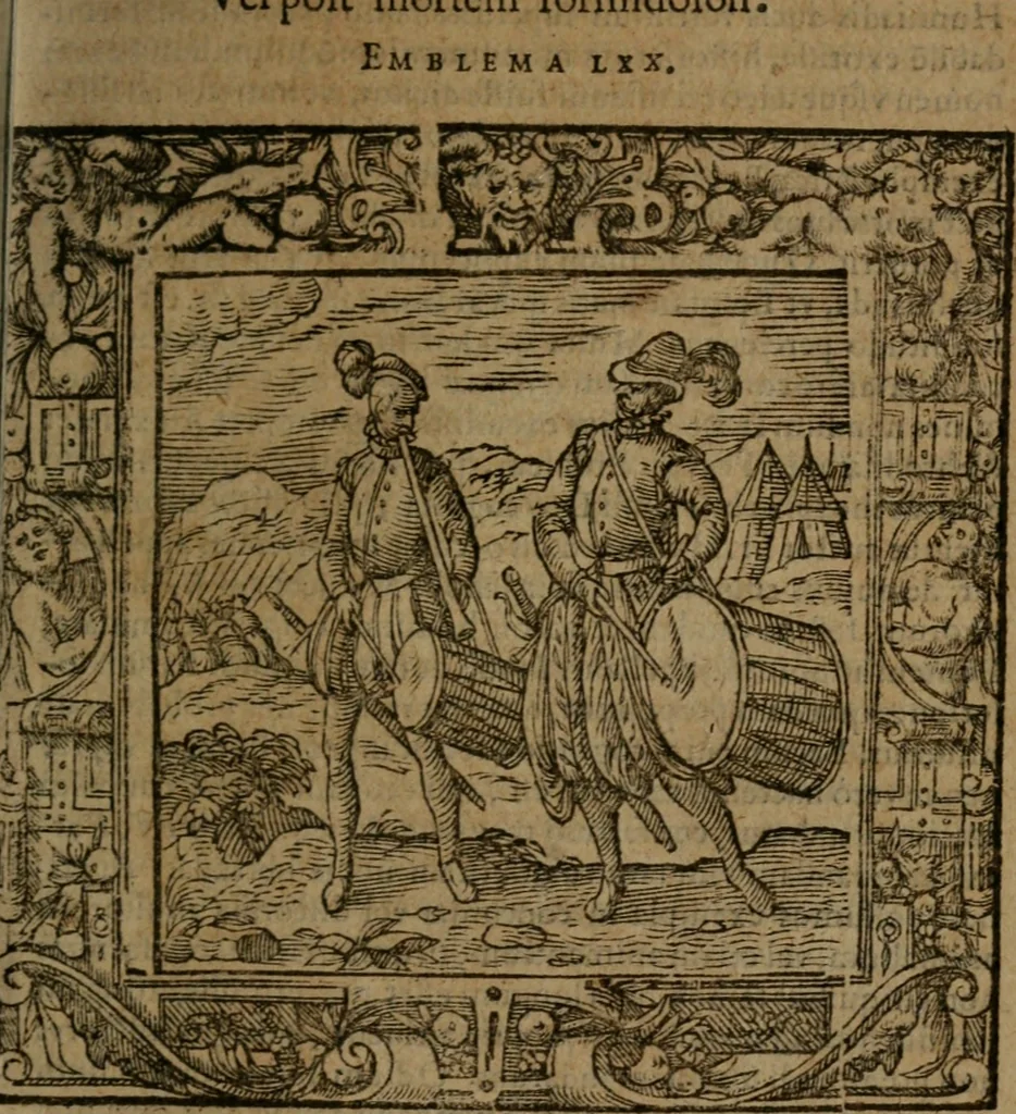 An illustration from Omnia Andreae Alciati v.c. emblemata : cum commentariis, quibus emblematum omnium aperta origine, mens auctoris explicatur, & obscura omnia dubiaque illustrantur, 1581, leaf 618
