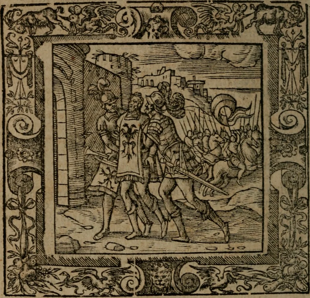 An illustration from Omnia Andreae Alciati v.c. emblemata : cum commentariis, quibus emblematum omnium aperta origine, mens auctoris explicatur, & obscura omnia dubiaque illustrantur, 1581, leaf 627