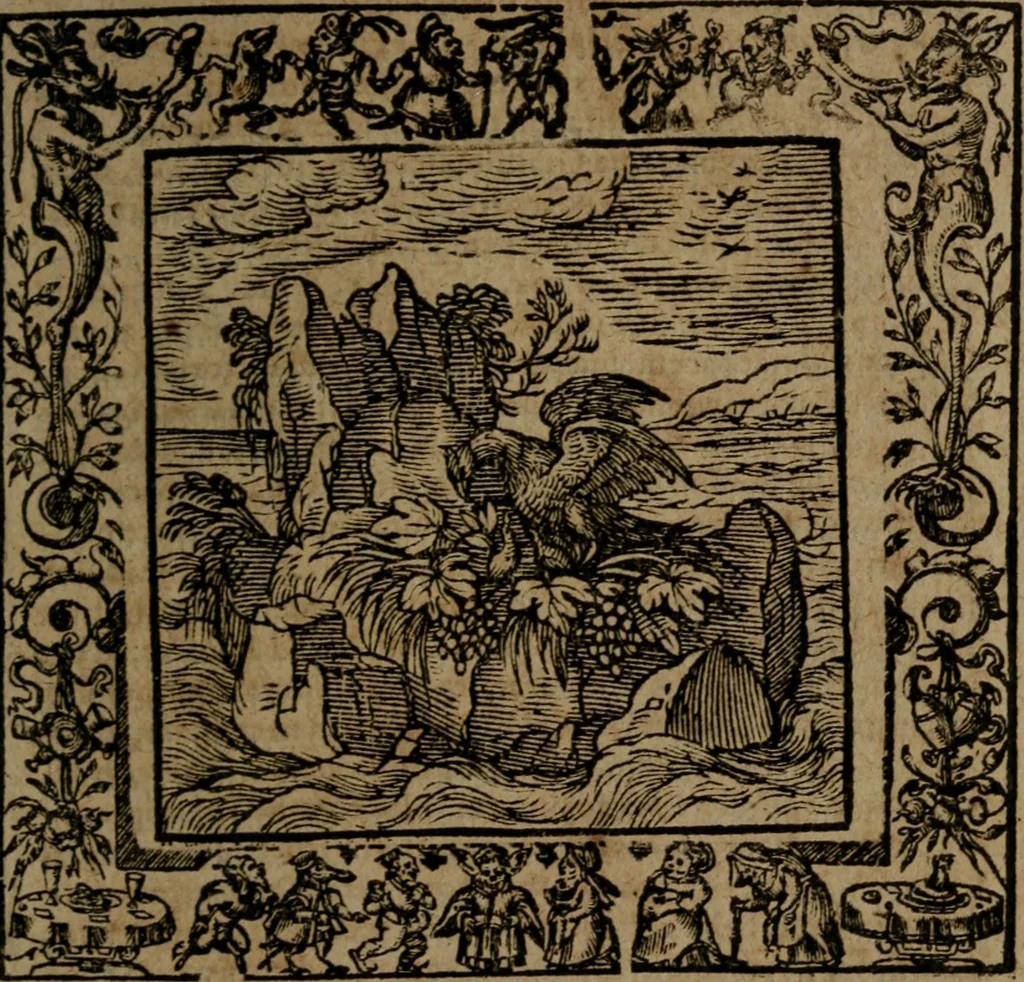 An illustration from Omnia Andreae Alciati v.c. emblemata : cum commentariis, quibus emblematum omnium aperta origine, mens auctoris explicatur, & obscura omnia dubiaque illustrantur, 1581, leaf 644