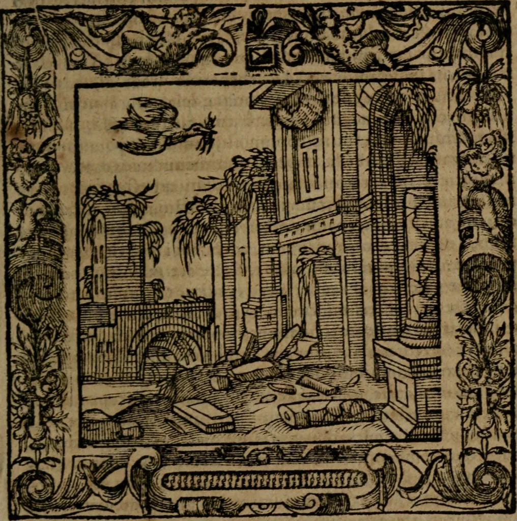 An illustration from Omnia Andreae Alciati v.c. emblemata : cum commentariis, quibus emblematum omnium aperta origine, mens auctoris explicatur, & obscura omnia dubiaque illustrantur, 1581, leaf 648