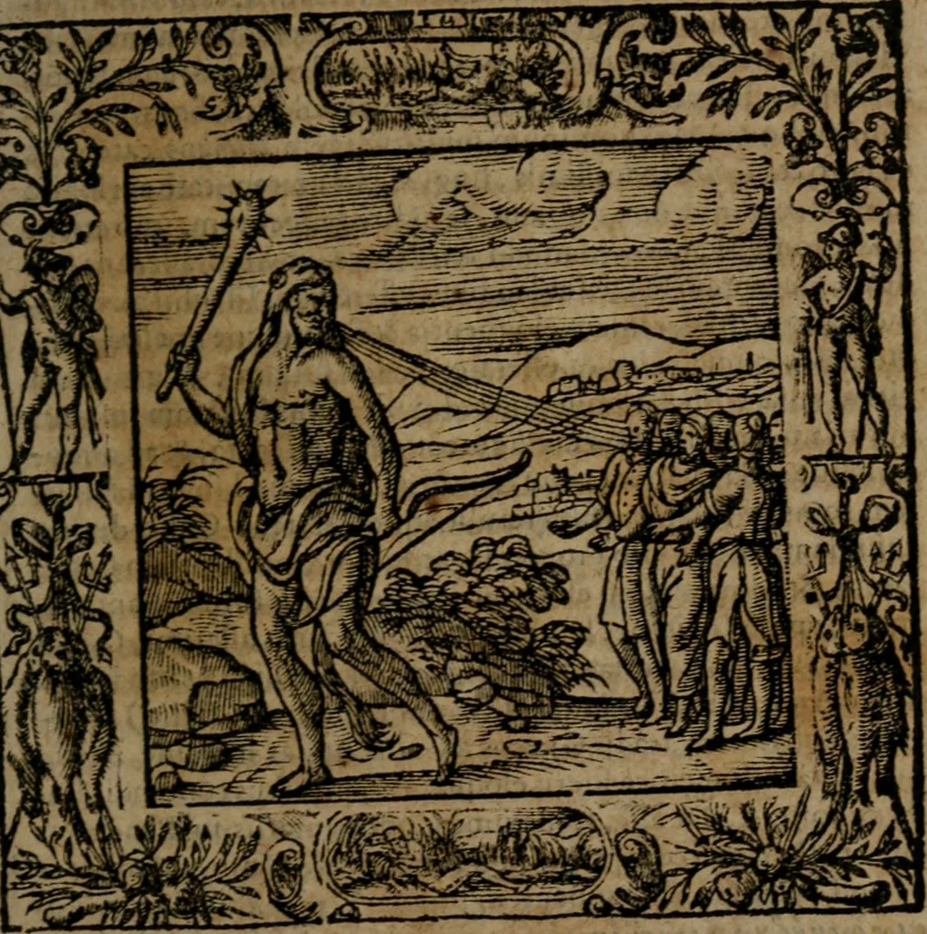 An illustration from Omnia Andreae Alciati v.c. emblemata : cum commentariis, quibus emblematum omnium aperta origine, mens auctoris explicatur, & obscura omnia dubiaque illustrantur, 1581, leaf 652