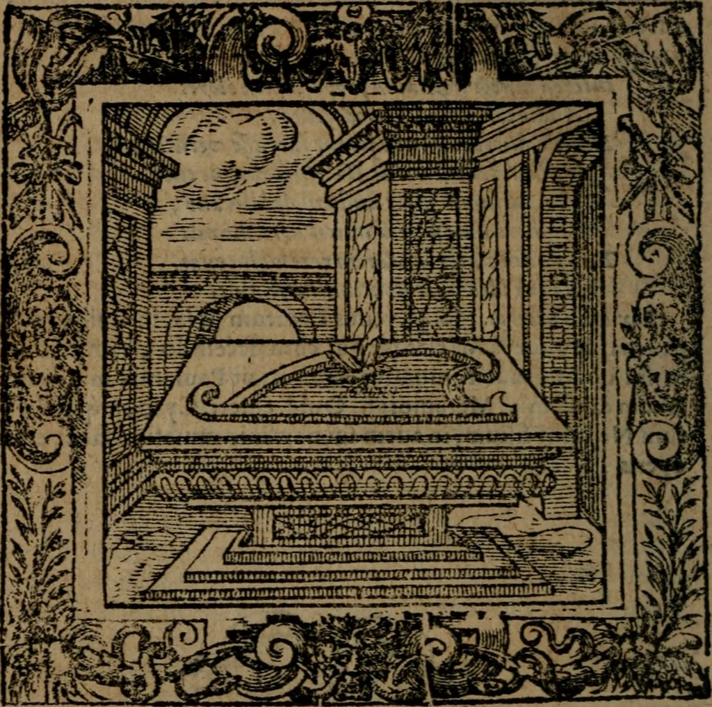 An illustration from Omnia Andreae Alciati v.c. emblemata : cum commentariis, quibus emblematum omnium aperta origine, mens auctoris explicatur, & obscura omnia dubiaque illustrantur, 1581, leaf 669