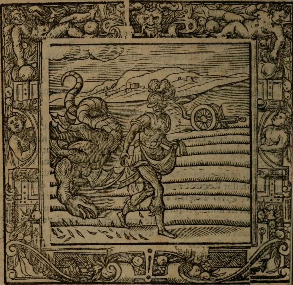 An illustration from Omnia Andreae Alciati v.c. emblemata : cum commentariis, quibus emblematum omnium aperta origine, mens auctoris explicatur, & obscura omnia dubiaque illustrantur, 1581, leaf 673