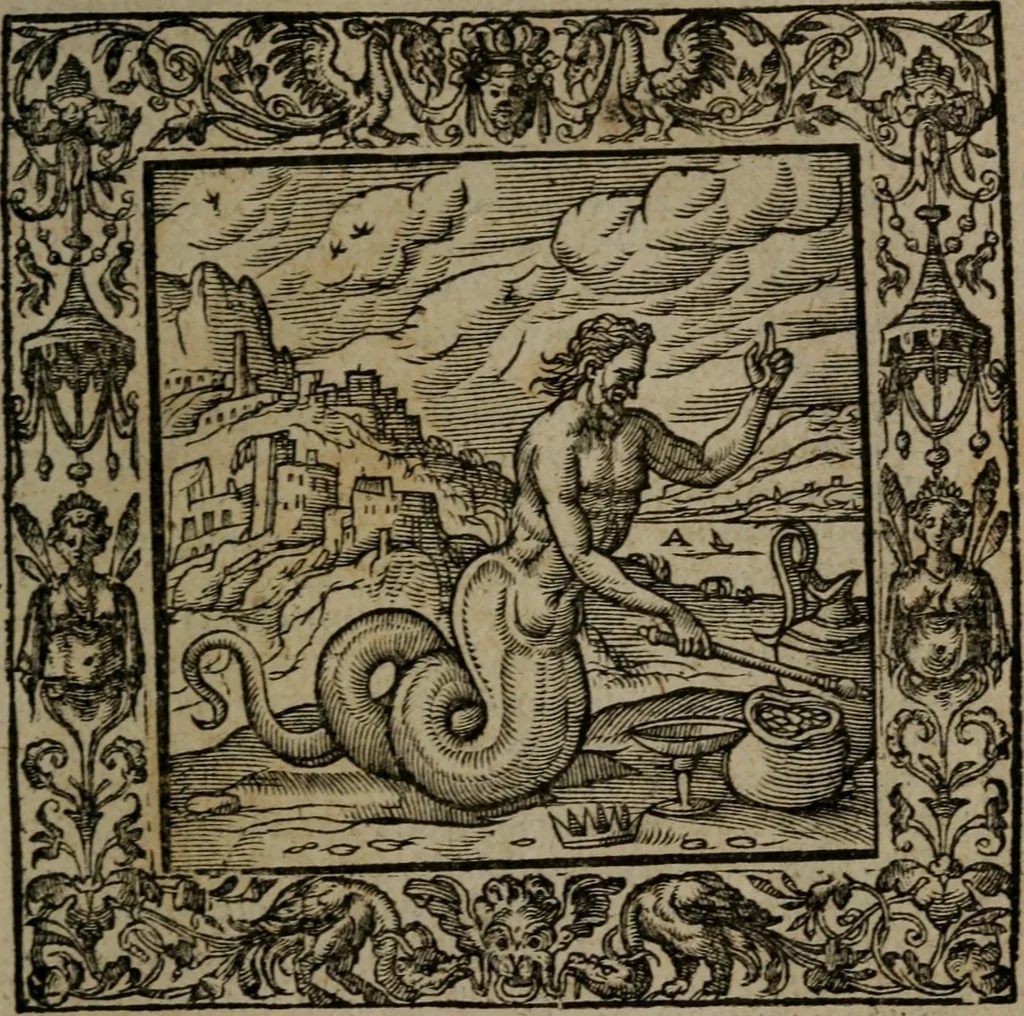An illustration from Omnia Andreae Alciati v.c. emblemata : cum commentariis, quibus emblematum omnium aperta origine, mens auctoris explicatur, & obscura omnia dubiaque illustrantur, 1581, leaf 70
