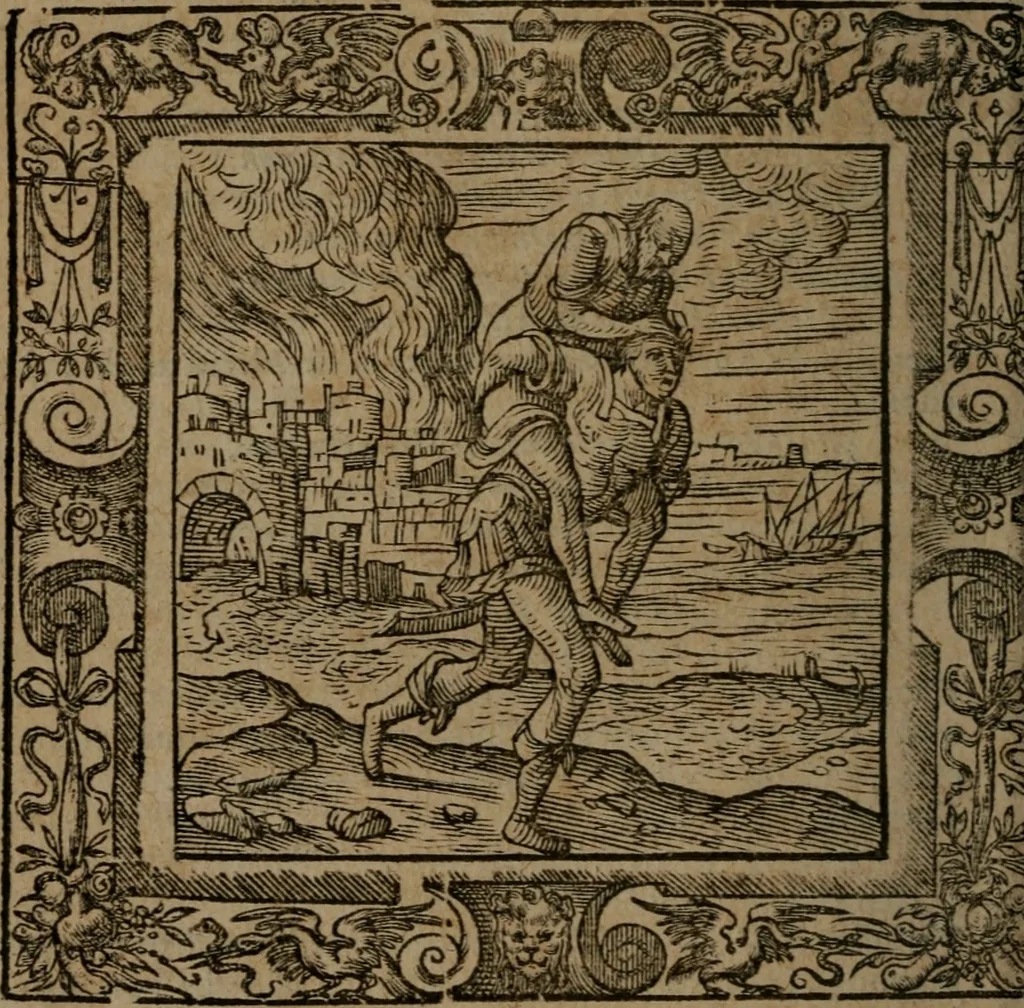 An illustration from Omnia Andreae Alciati v.c. emblemata : cum commentariis, quibus emblematum omnium aperta origine, mens auctoris explicatur, & obscura omnia dubiaque illustrantur, 1581, leaf 701