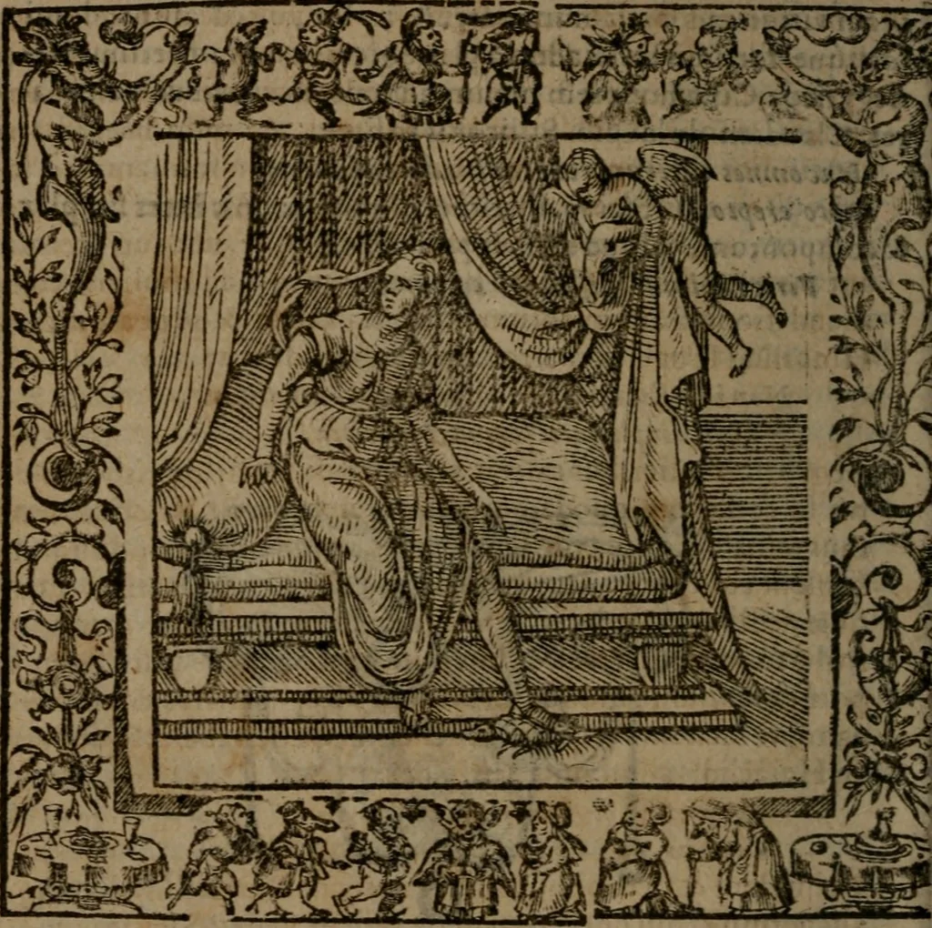 An illustration from Omnia Andreae Alciati v.c. emblemata : cum commentariis, quibus emblematum omnium aperta origine, mens auctoris explicatur, & obscura omnia dubiaque illustrantur, 1581, leaf 705
