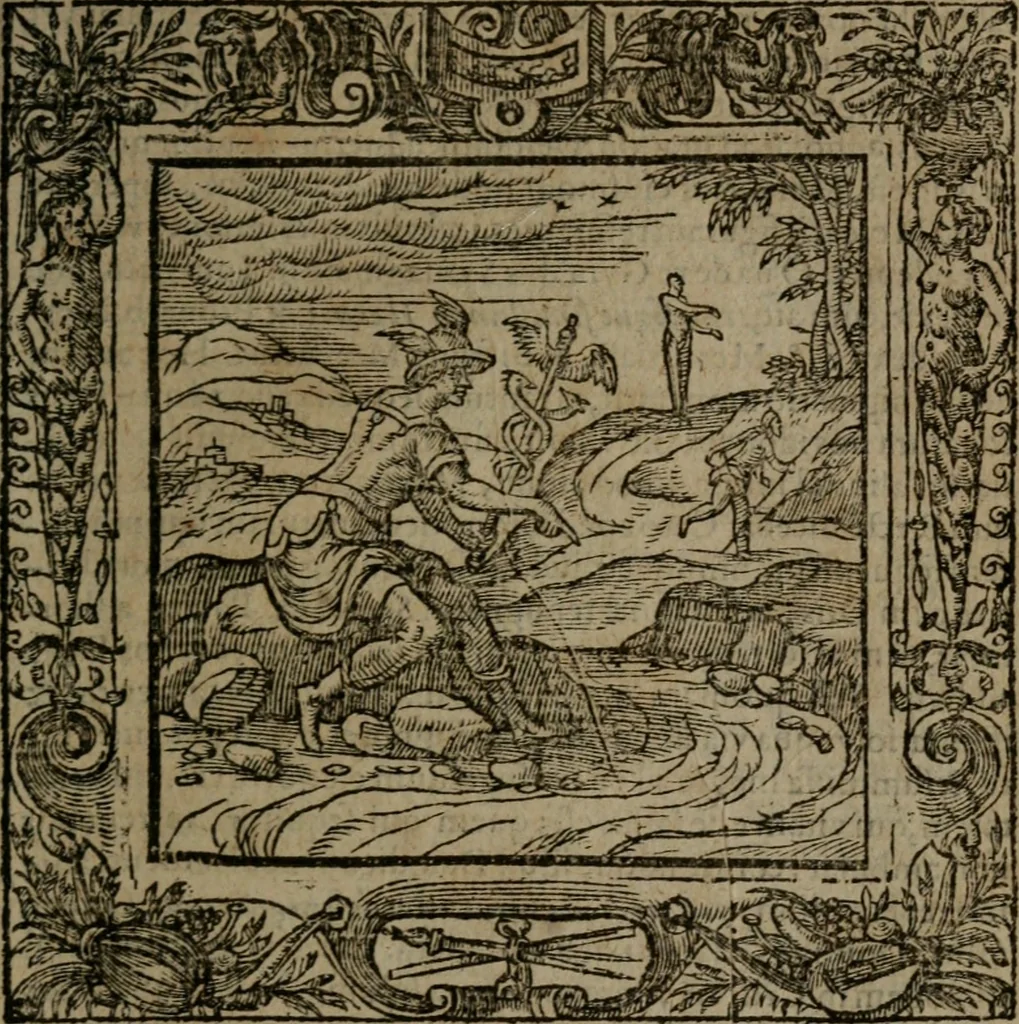 An illustration from Omnia Andreae Alciati v.c. emblemata : cum commentariis, quibus emblematum omnium aperta origine, mens auctoris explicatur, & obscura omnia dubiaque illustrantur, 1581, leaf 82