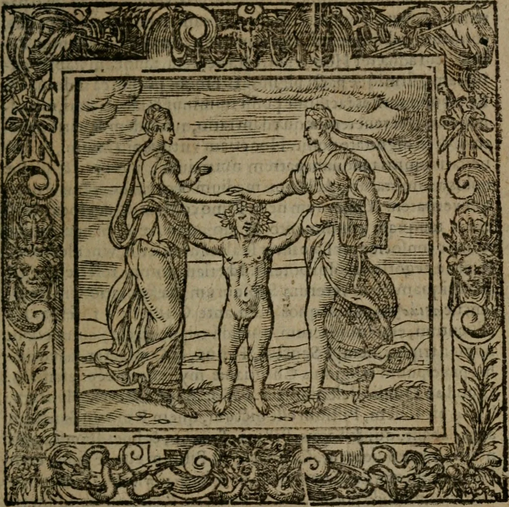 An illustration from Omnia Andreae Alciati v.c. emblemata : cum commentariis, quibus emblematum omnium aperta origine, mens auctoris explicatur, & obscura omnia dubiaque illustrantur, 1581, leaf 86