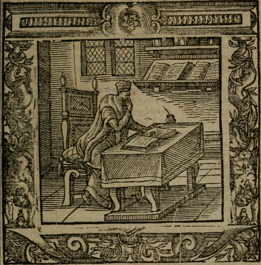 An illustration from Omnia Andreae Alciati v.c. emblemata : cum commentariis, quibus emblematum omnium aperta origine, mens auctoris explicatur, & obscura omnia dubiaque illustrantur, 1581, leaf 94