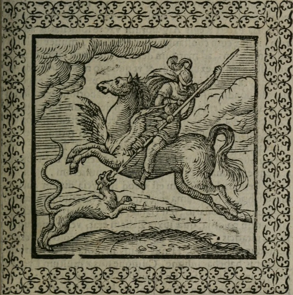 An illustration from Omnia Andreae Alciati v.c. emblemata : cum commentariis, quibus emblematum omnium aperta origine, mens auctoris explicatur, & obscura omnia dubiáque illustrantur, 1577, leaf 102