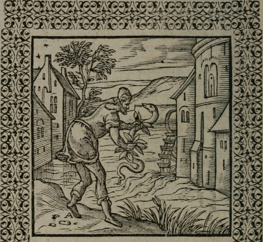 An illustration from Omnia Andreae Alciati v.c. emblemata : cum commentariis, quibus emblematum omnium aperta origine, mens auctoris explicatur, & obscura omnia dubiáque illustrantur, 1577, leaf 125