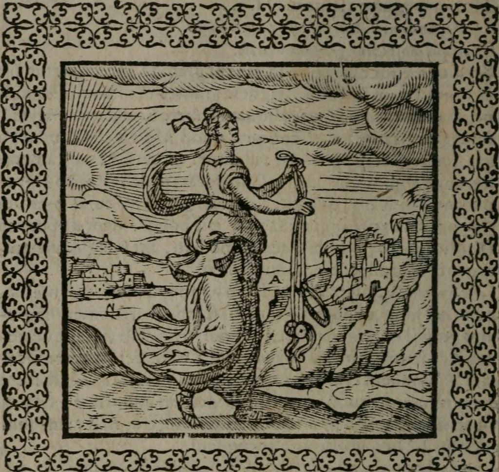 An illustration from Omnia Andreae Alciati v.c. emblemata : cum commentariis, quibus emblematum omnium aperta origine, mens auctoris explicatur, & obscura omnia dubiáque illustrantur, 1577, leaf 149
