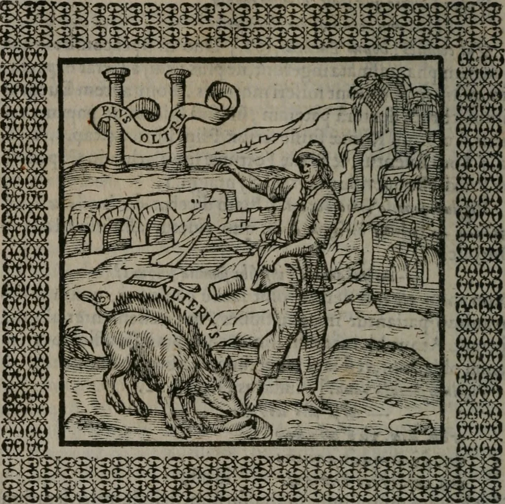 An illustration from Omnia Andreae Alciati v.c. emblemata : cum commentariis, quibus emblematum omnium aperta origine, mens auctoris explicatur, & obscura omnia dubiáque illustrantur, 1577, leaf 207