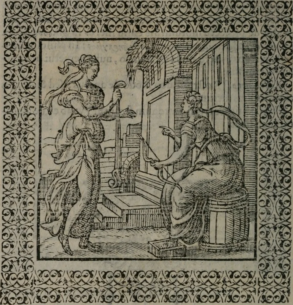 An illustration from Omnia Andreae Alciati v.c. emblemata : cum commentariis, quibus emblematum omnium aperta origine, mens auctoris explicatur, & obscura omnia dubiáque illustrantur, 1577, leaf 209