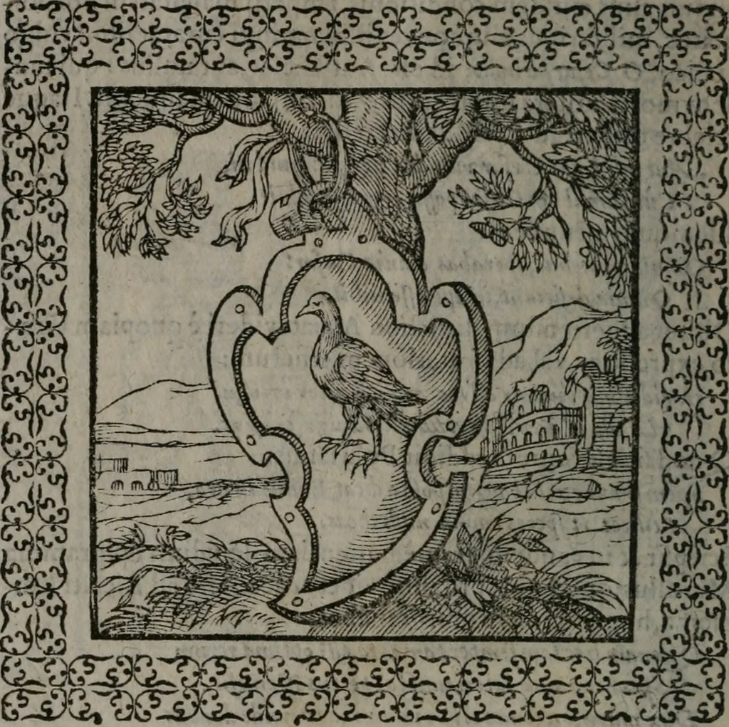 An illustration from Omnia Andreae Alciati v.c. emblemata : cum commentariis, quibus emblematum omnium aperta origine, mens auctoris explicatur, & obscura omnia dubiáque illustrantur, 1577, leaf 211