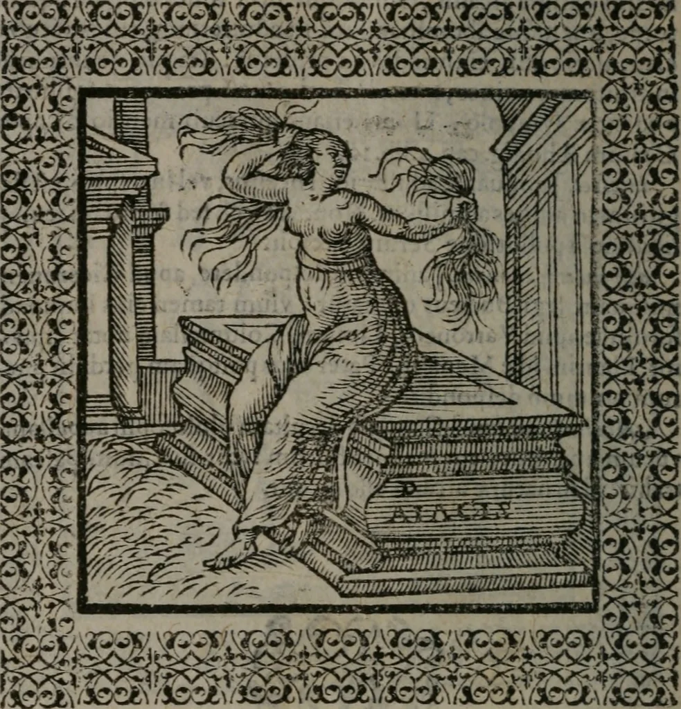 An illustration from Omnia Andreae Alciati v.c. emblemata : cum commentariis, quibus emblematum omnium aperta origine, mens auctoris explicatur, & obscura omnia dubiáque illustrantur, 1577, leaf 213