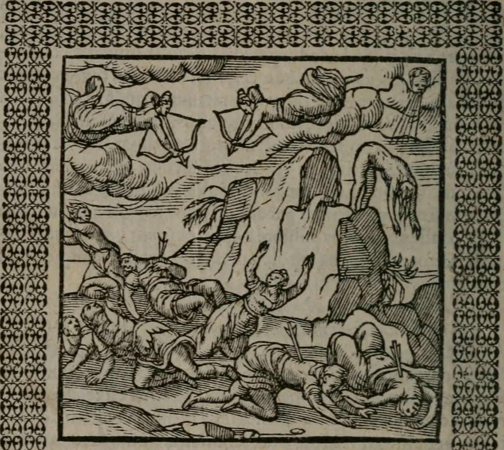 An illustration from Omnia Andreae Alciati v.c. emblemata : cum commentariis, quibus emblematum omnium aperta origine, mens auctoris explicatur, & obscura omnia dubiáque illustrantur, 1577, leaf 259