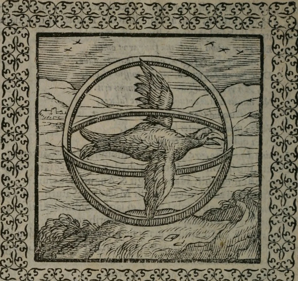 An illustration from Omnia Andreae Alciati v.c. emblemata : cum commentariis, quibus emblematum omnium aperta origine, mens auctoris explicatur, & obscura omnia dubiáque illustrantur, 1577, leaf 293