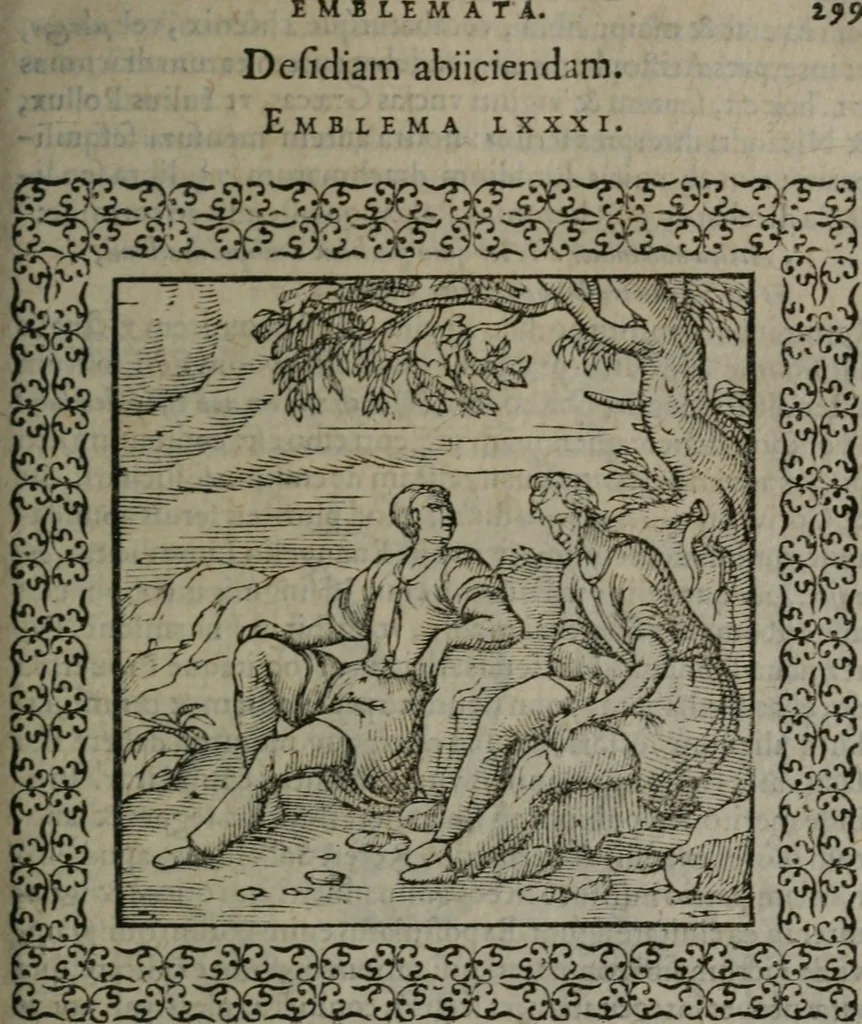 An illustration from Omnia Andreae Alciati v.c. emblemata : cum commentariis, quibus emblematum omnium aperta origine, mens auctoris explicatur, & obscura omnia dubiáque illustrantur, 1577, leaf 302