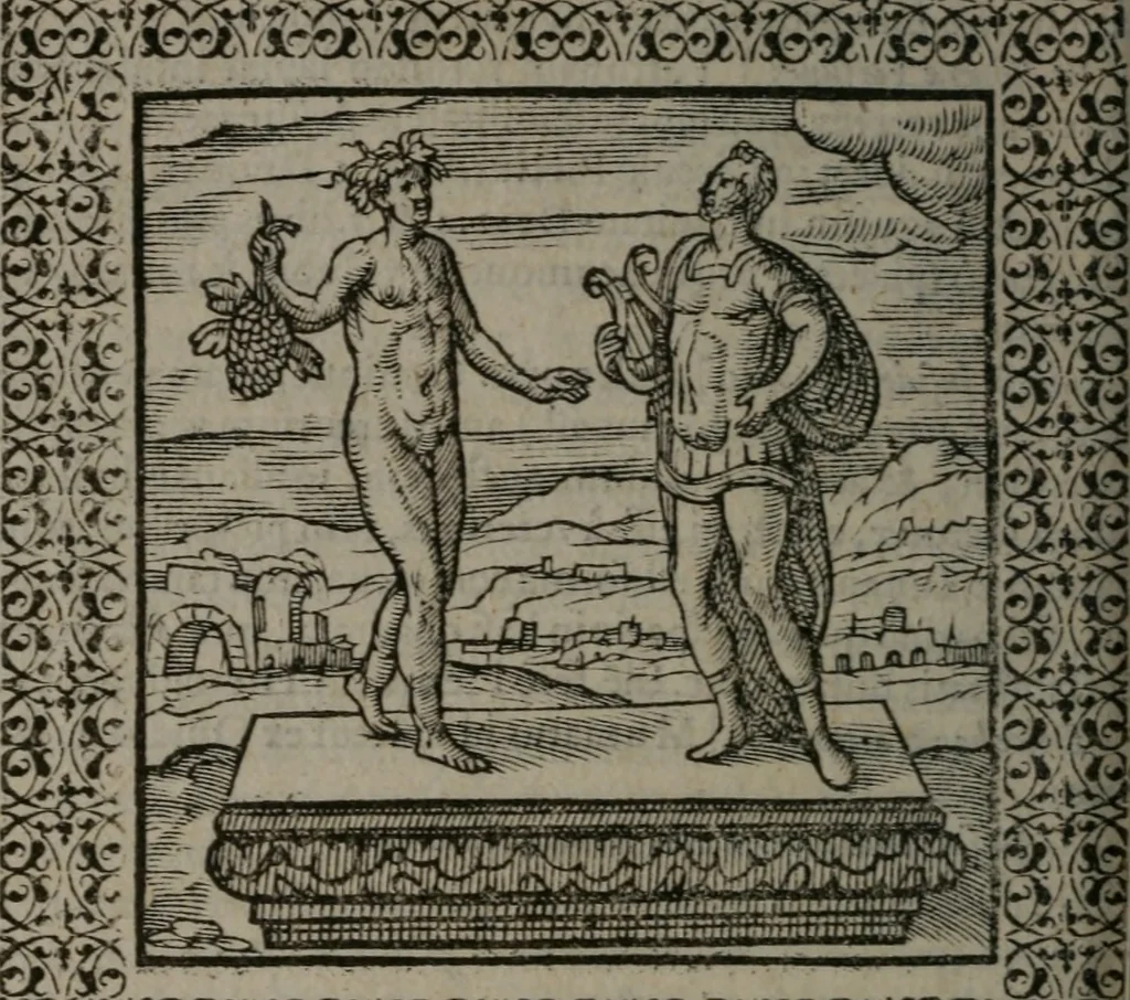 An illustration from Omnia Andreae Alciati v.c. emblemata : cum commentariis, quibus emblematum omnium aperta origine, mens auctoris explicatur, & obscura omnia dubiáque illustrantur, 1577, leaf 345