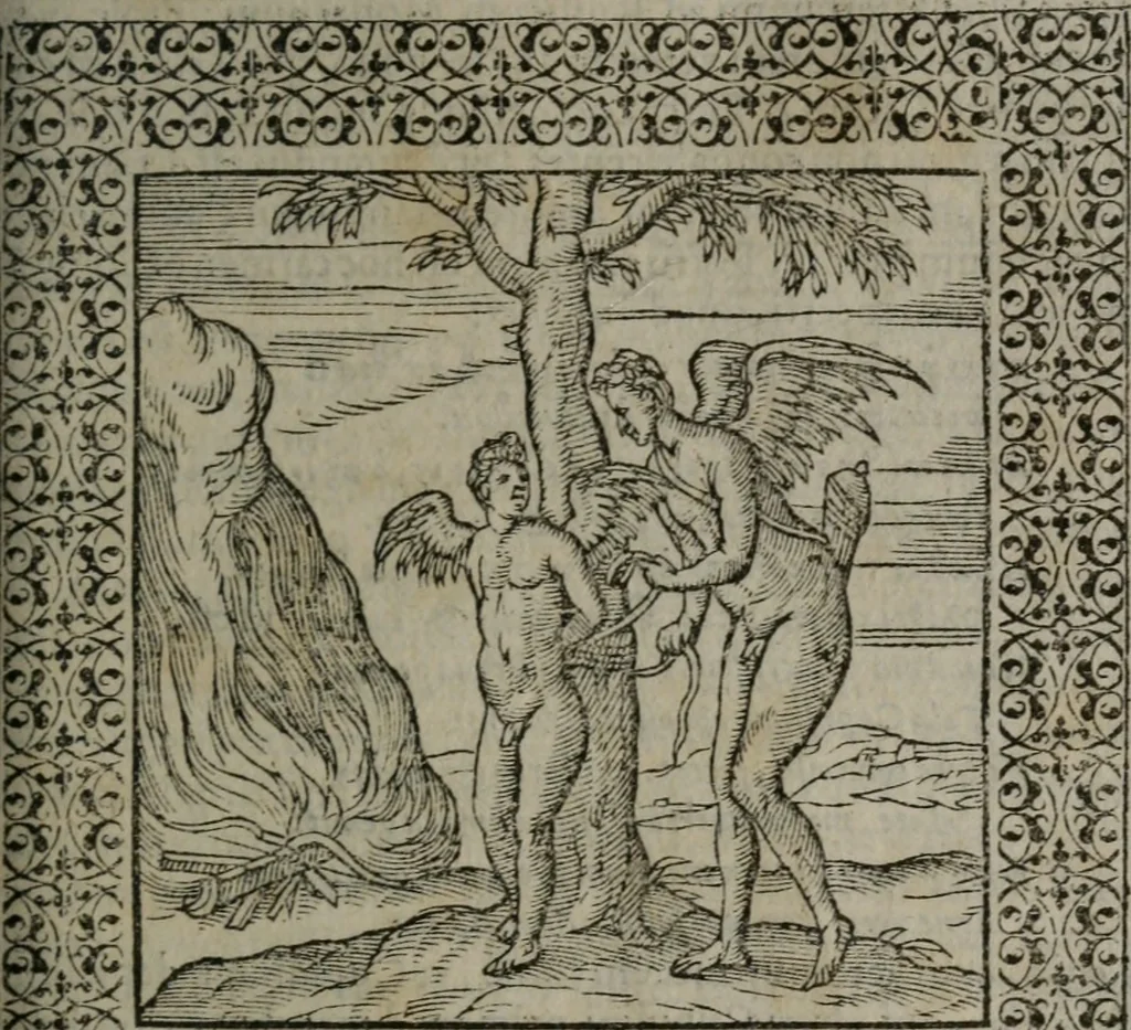 An illustration from Omnia Andreae Alciati v.c. emblemata : cum commentariis, quibus emblematum omnium aperta origine, mens auctoris explicatur, & obscura omnia dubiáque illustrantur, 1577, leaf 374