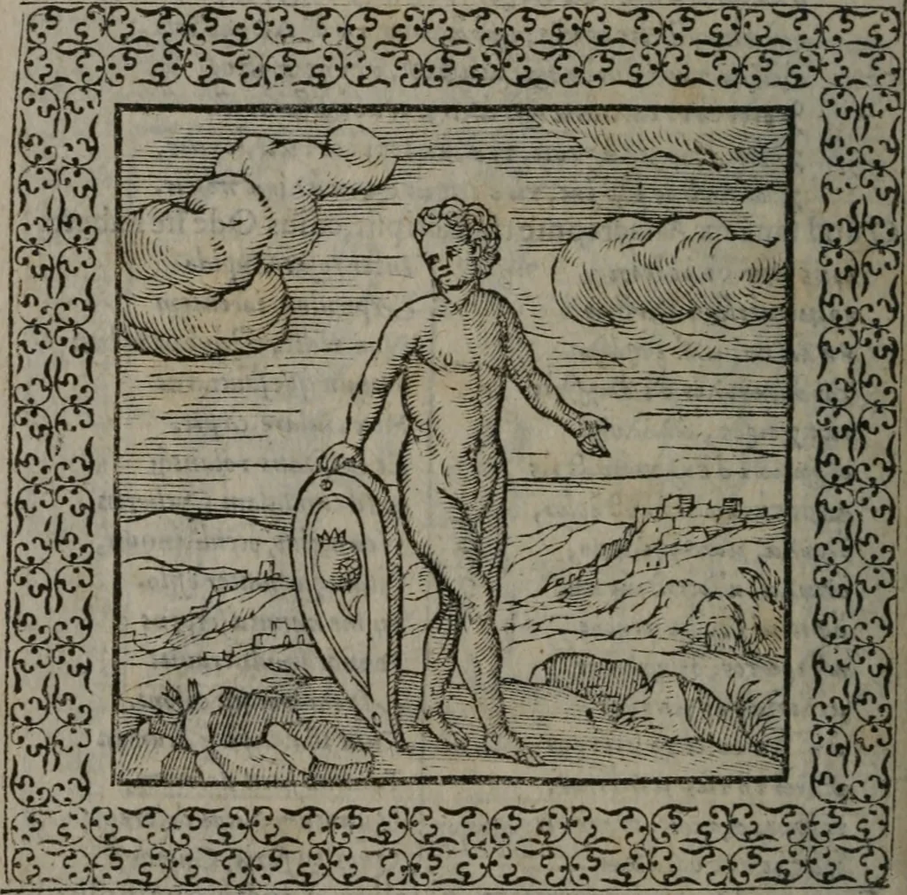 An illustration from Omnia Andreae Alciati v.c. emblemata : cum commentariis, quibus emblematum omnium aperta origine, mens auctoris explicatur, & obscura omnia dubiáque illustrantur, 1577, leaf 383