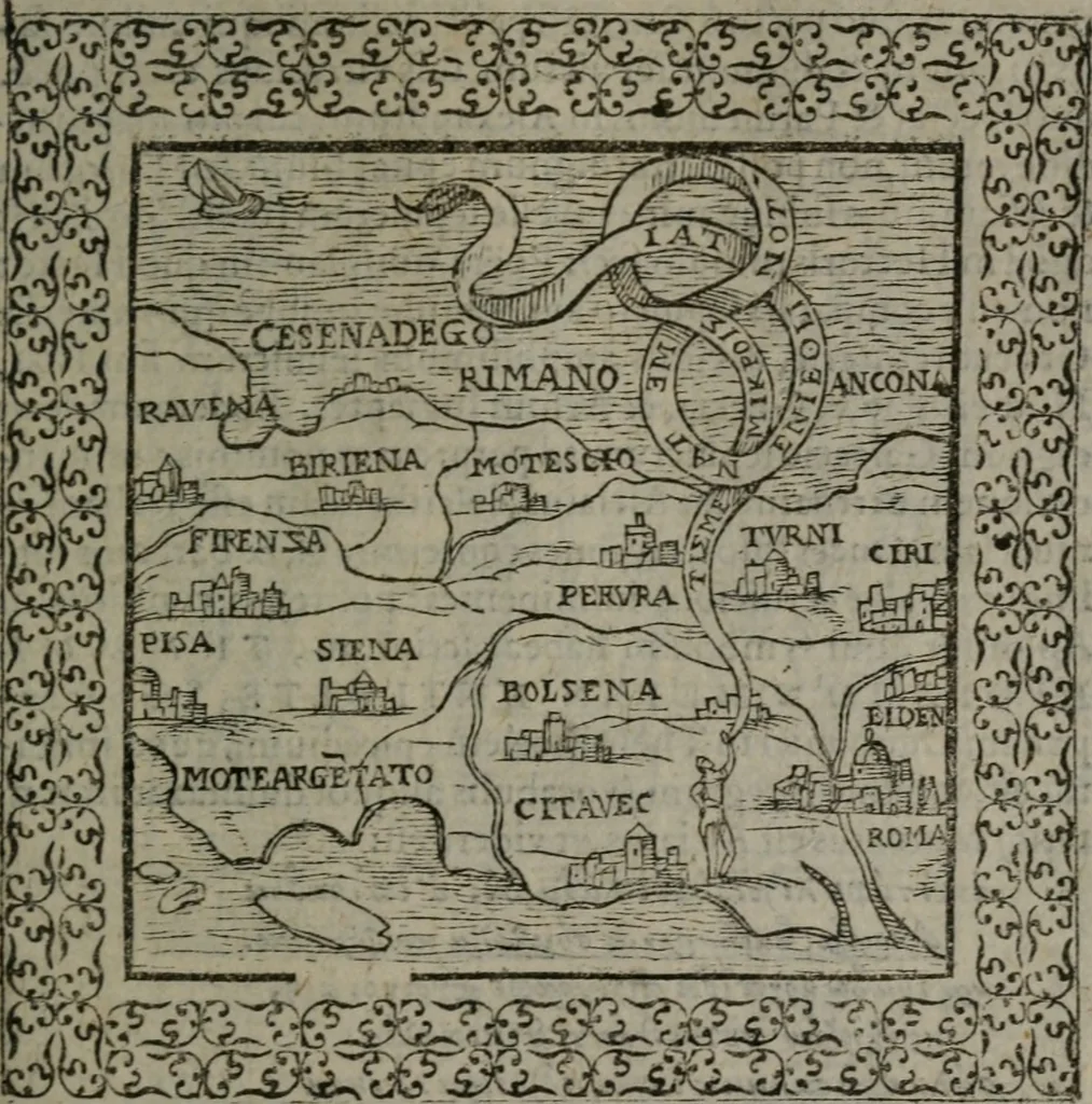 An illustration from Omnia Andreae Alciati v.c. emblemata : cum commentariis, quibus emblematum omnium aperta origine, mens auctoris explicatur, & obscura omnia dubiáque illustrantur, 1577, leaf 454