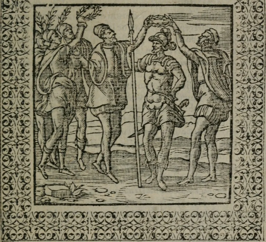 An illustration from Omnia Andreae Alciati v.c. emblemata : cum commentariis, quibus emblematum omnium aperta origine, mens auctoris explicatur, & obscura omnia dubiáque illustrantur, 1577, leaf 456